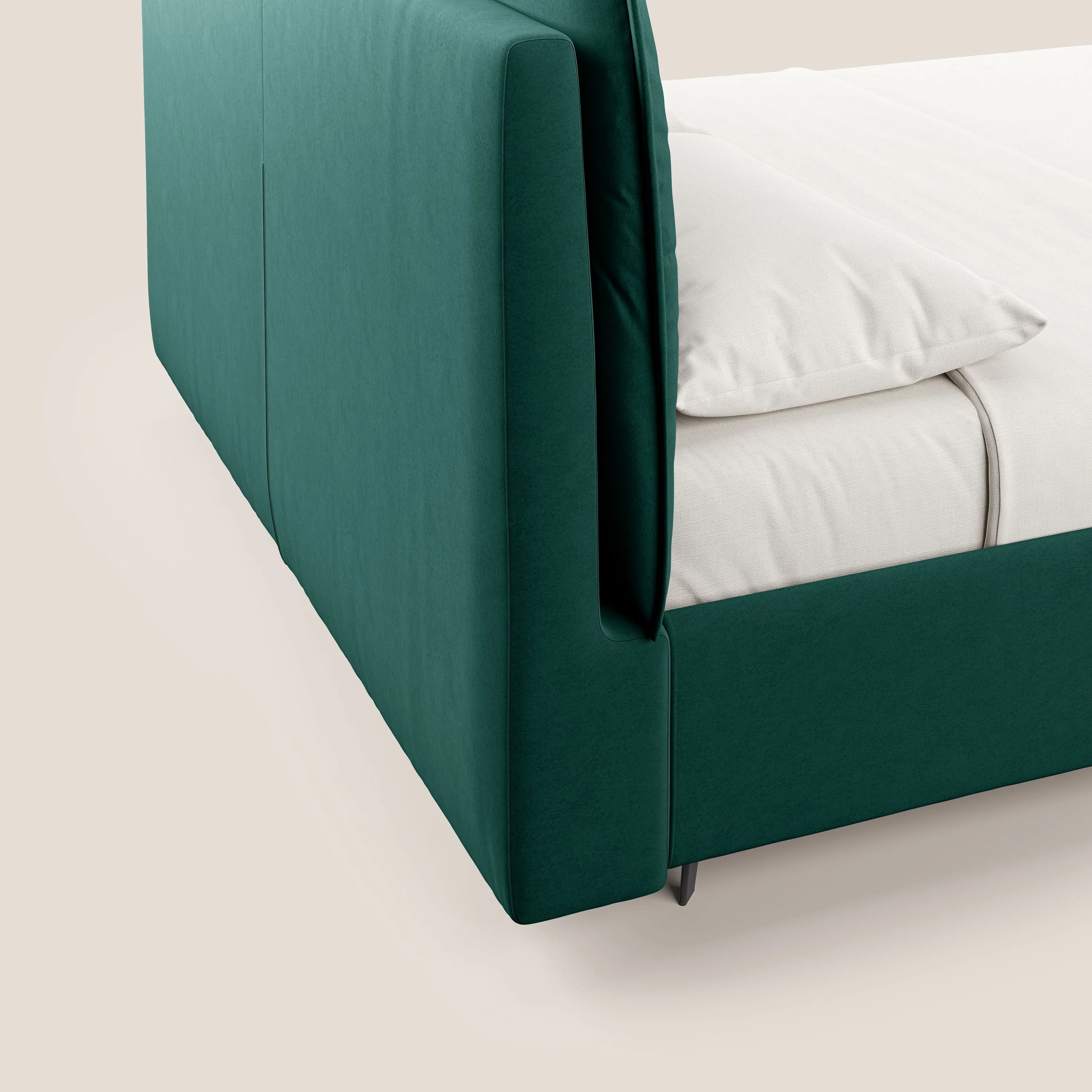 Nives lit rembourré avec coffre déhoussable en microfibre velours imperméable T09 vert - Image 4