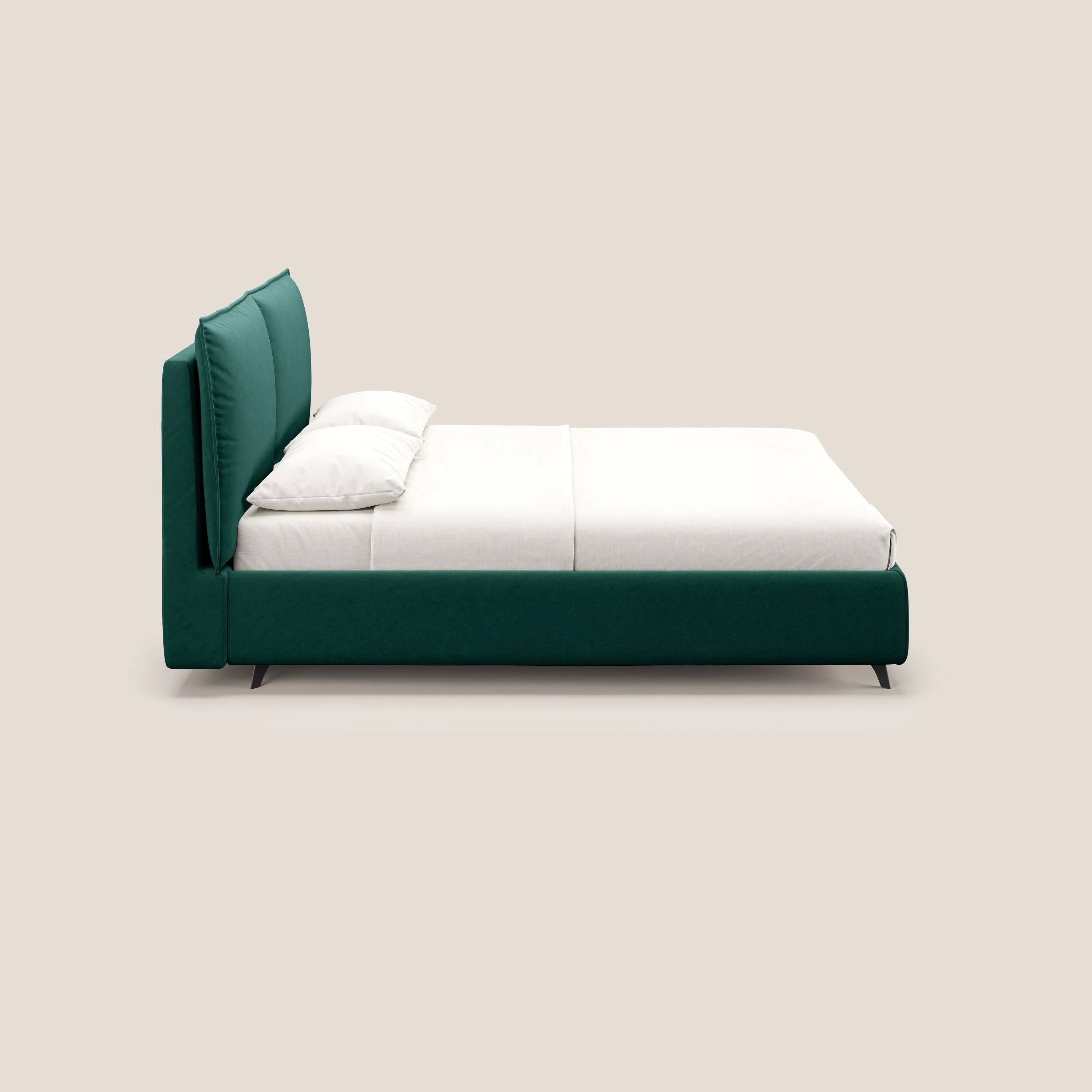 Nives lit rembourré avec coffre déhoussable en microfibre velours imperméable T09 vert - Image 5