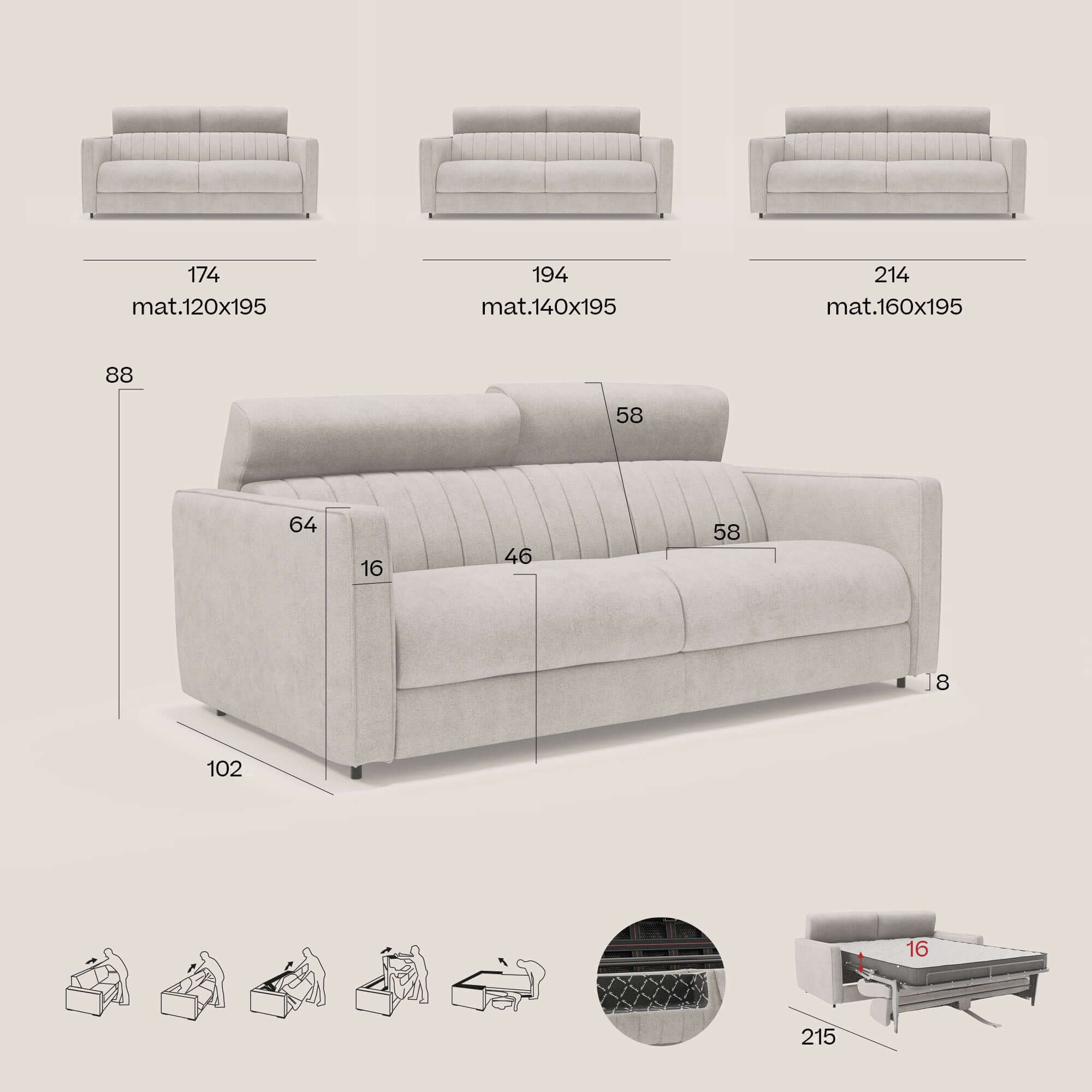 Nivon Canapé convertible moderne avec têtière en tissu détachable à l'eau T25 orange - Image 13