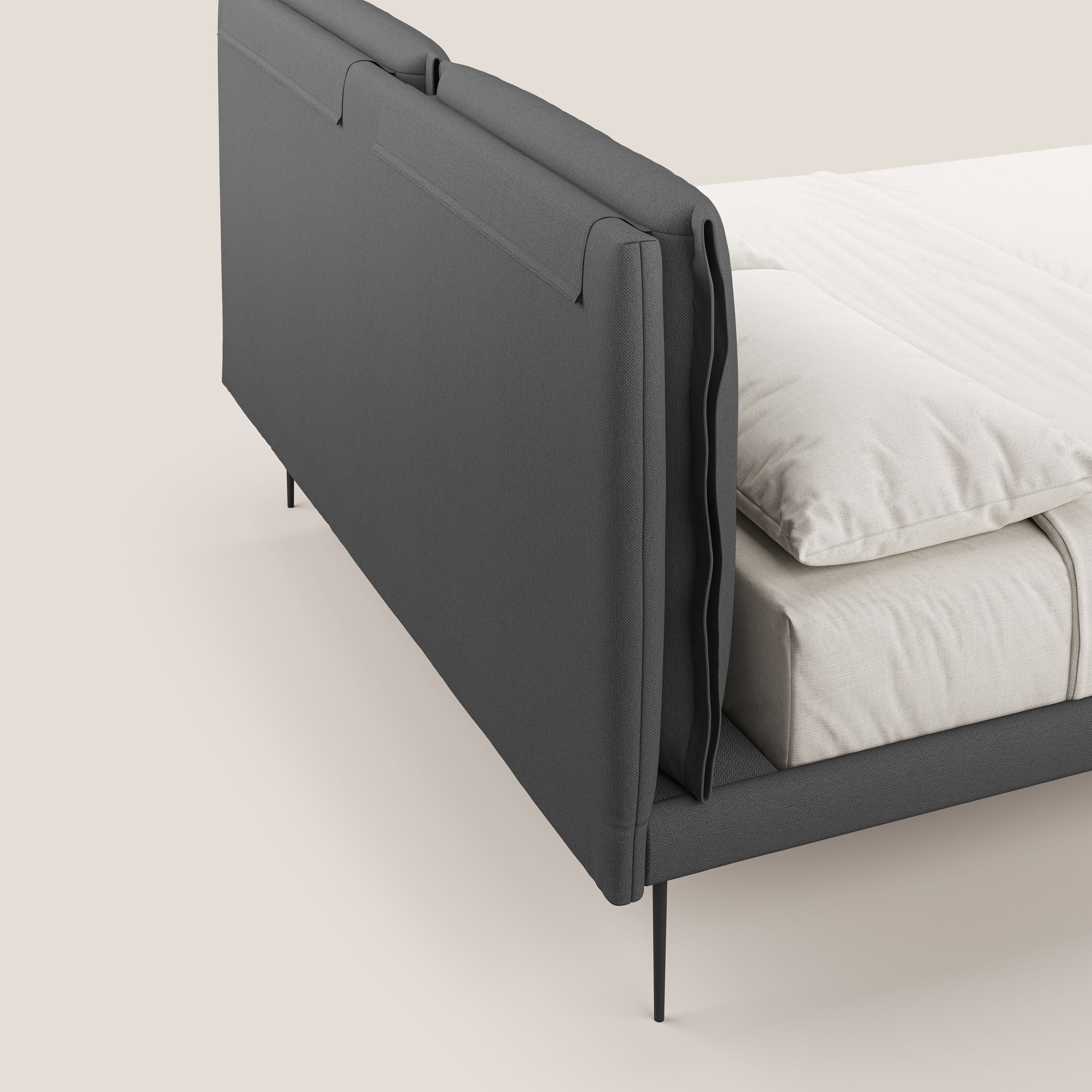 Noah lit avec coussins réglables et pieds hauts en métal en tissu détachable T05 anthracite - Image 7