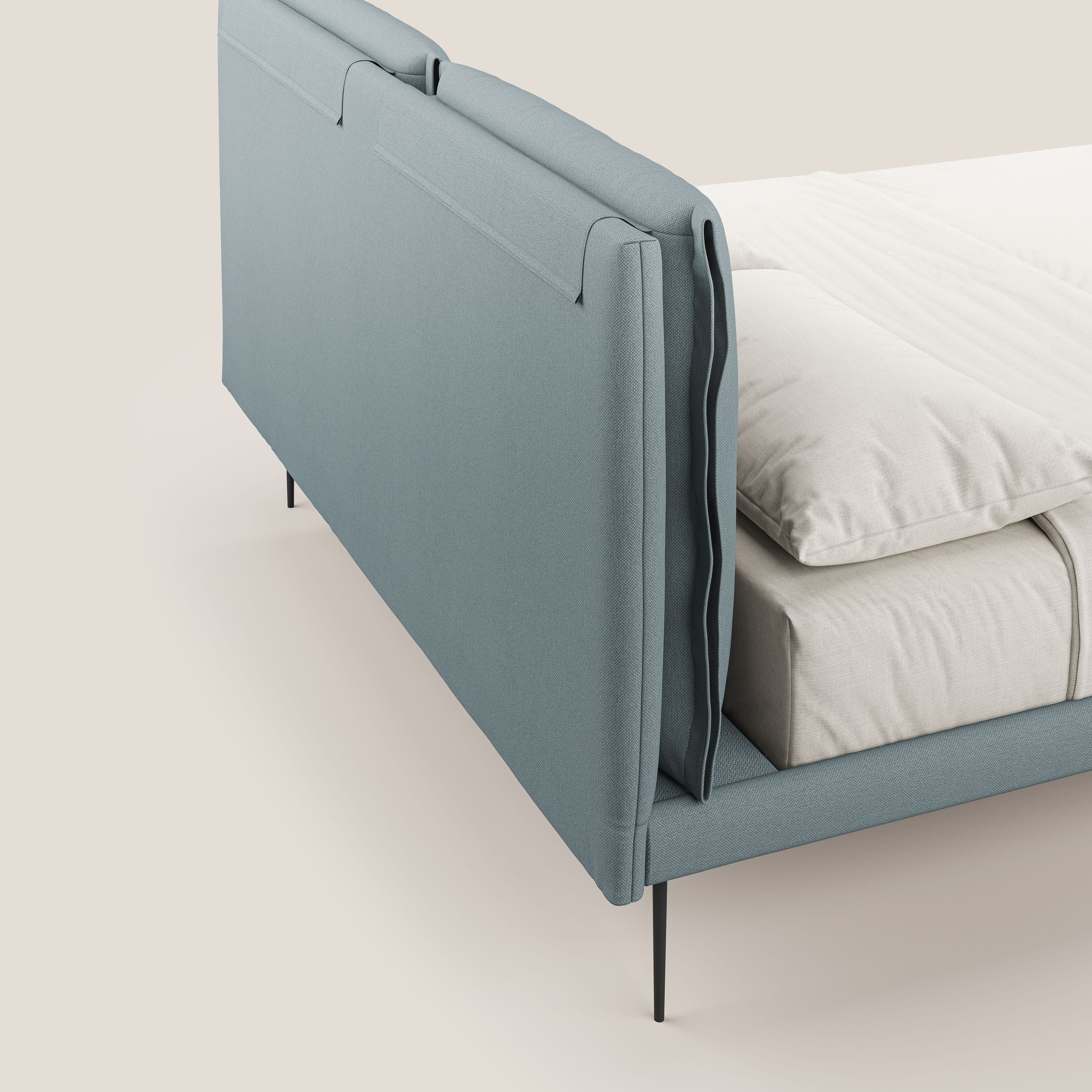 Noah lit avec coussins réglables et pieds hauts en métal en tissu détachable T05 bleu gris - Image 7