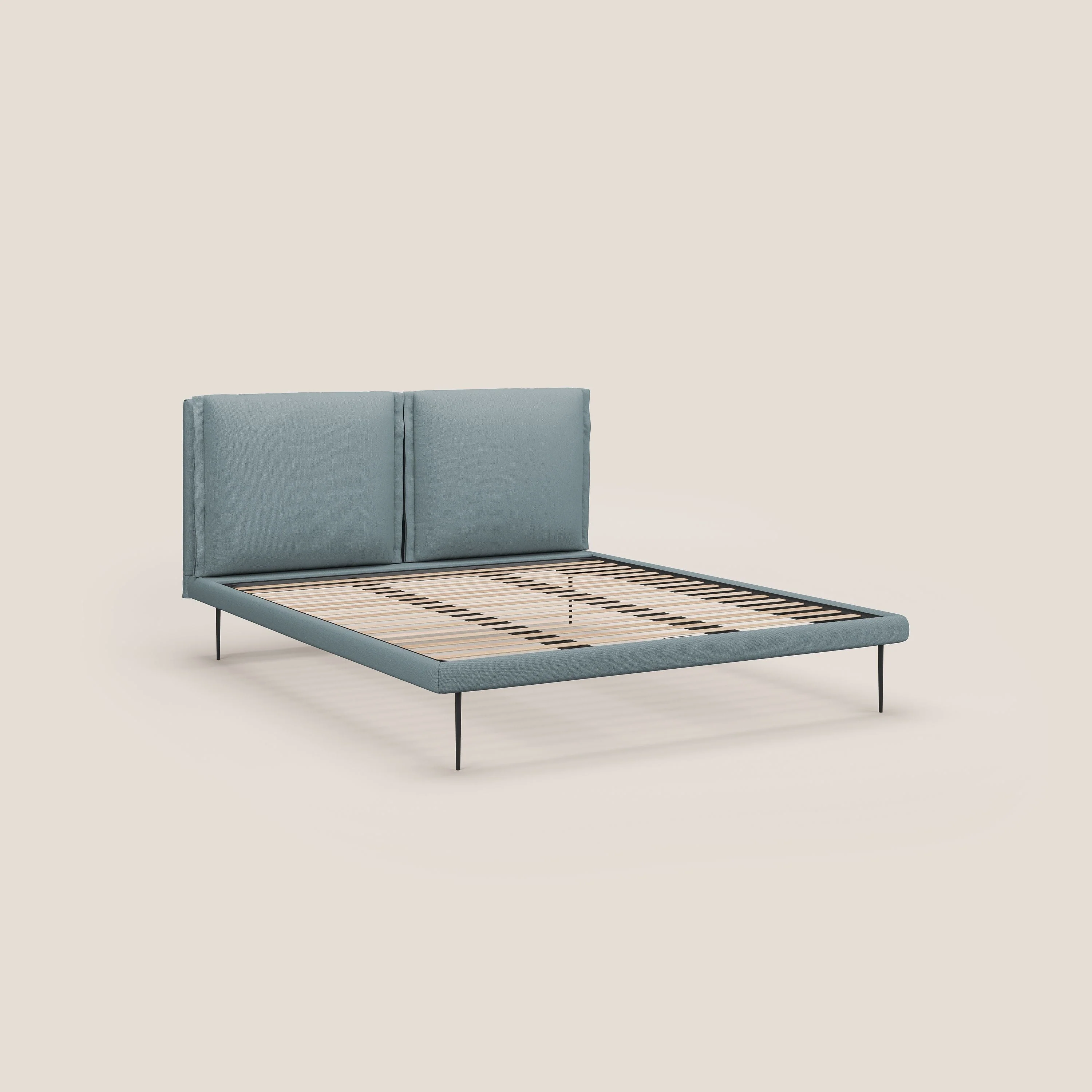 Noah lit avec coussins réglables et pieds hauts en métal en tissu détachable T05 bleu gris - Image 8