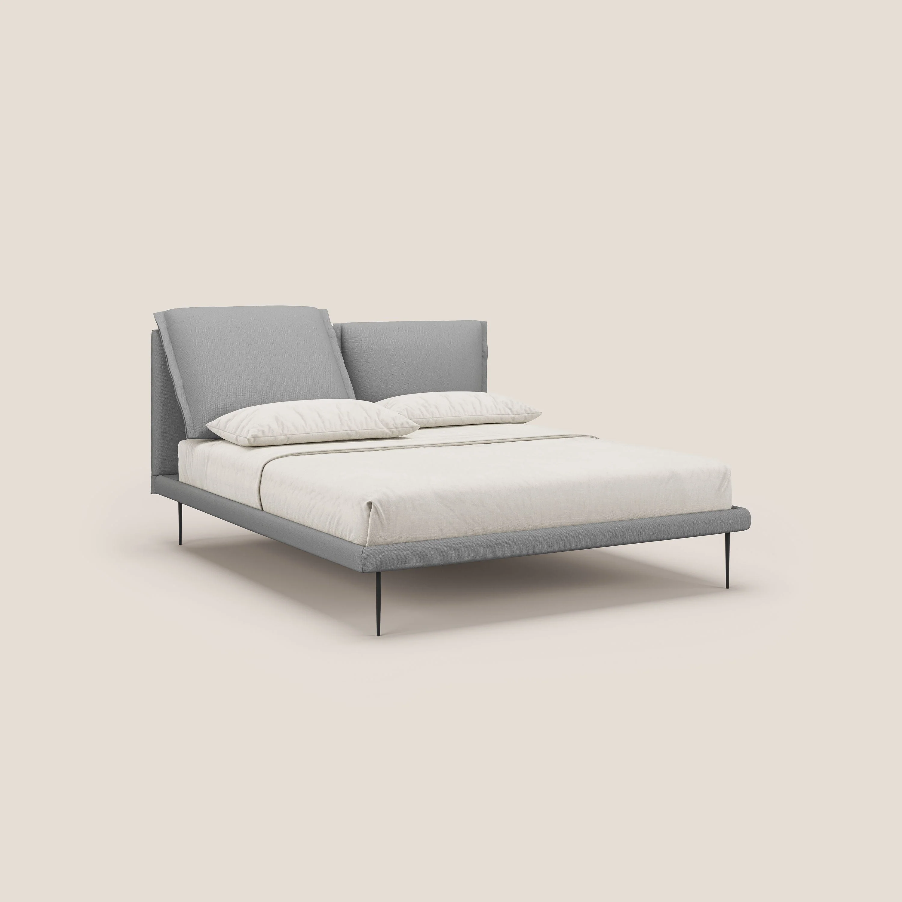 Noah lit avec coussins réglables et pieds hauts en métal en tissu détachable T05 gris