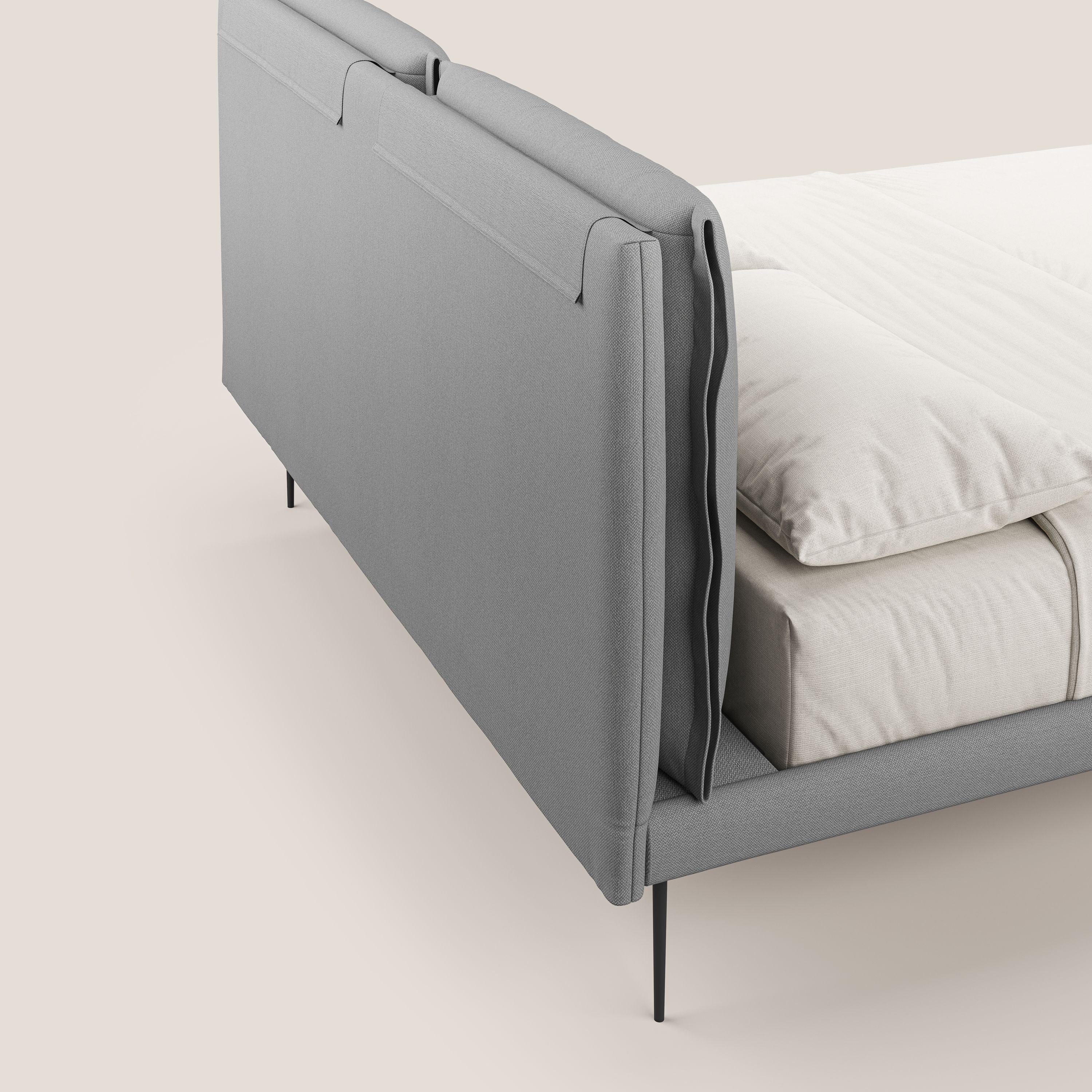 Noah lit avec coussins réglables et pieds hauts en métal en tissu détachable T05 gris - Image 8