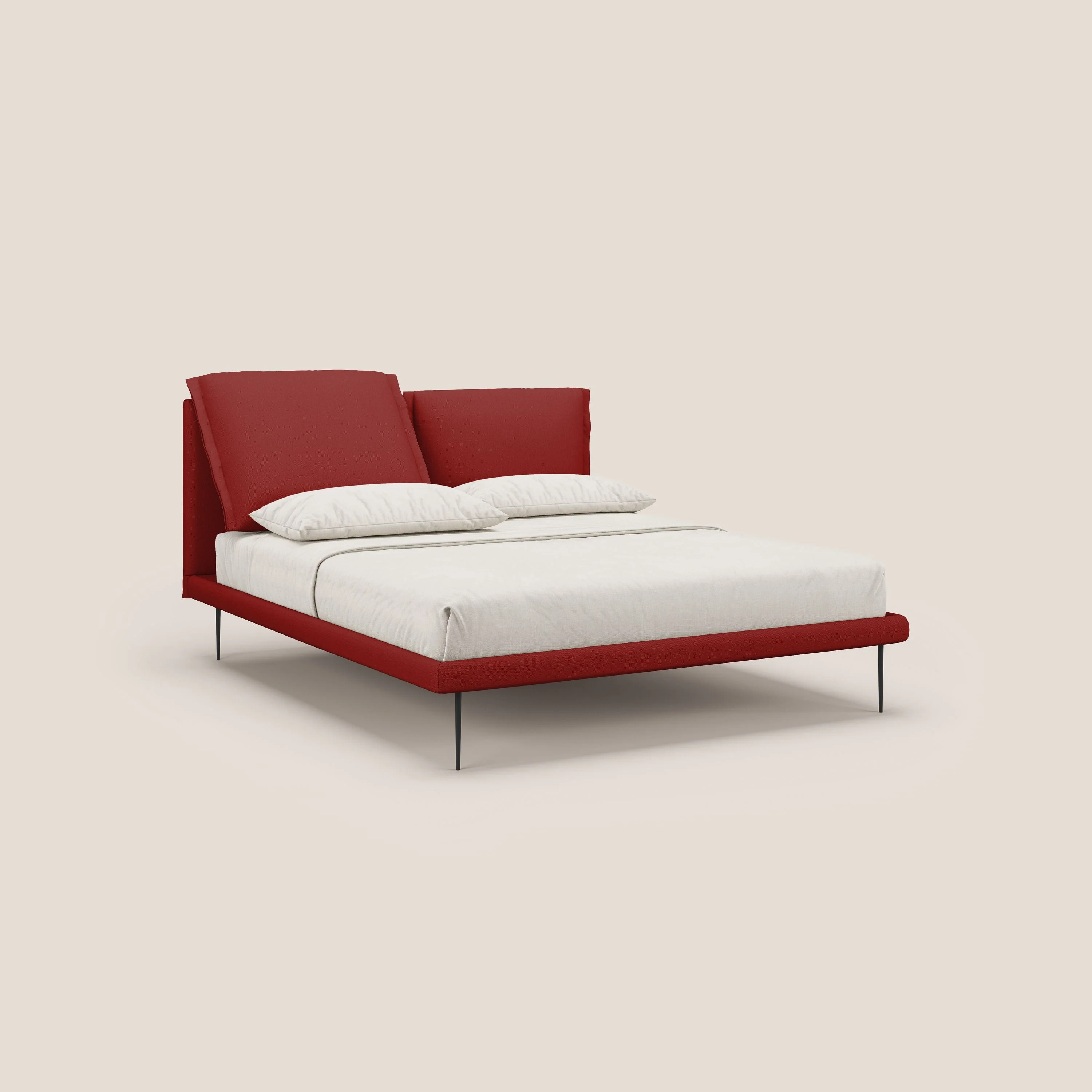 Noah lit avec coussins réglables et pieds hauts en métal en tissu détachable T05 rouge