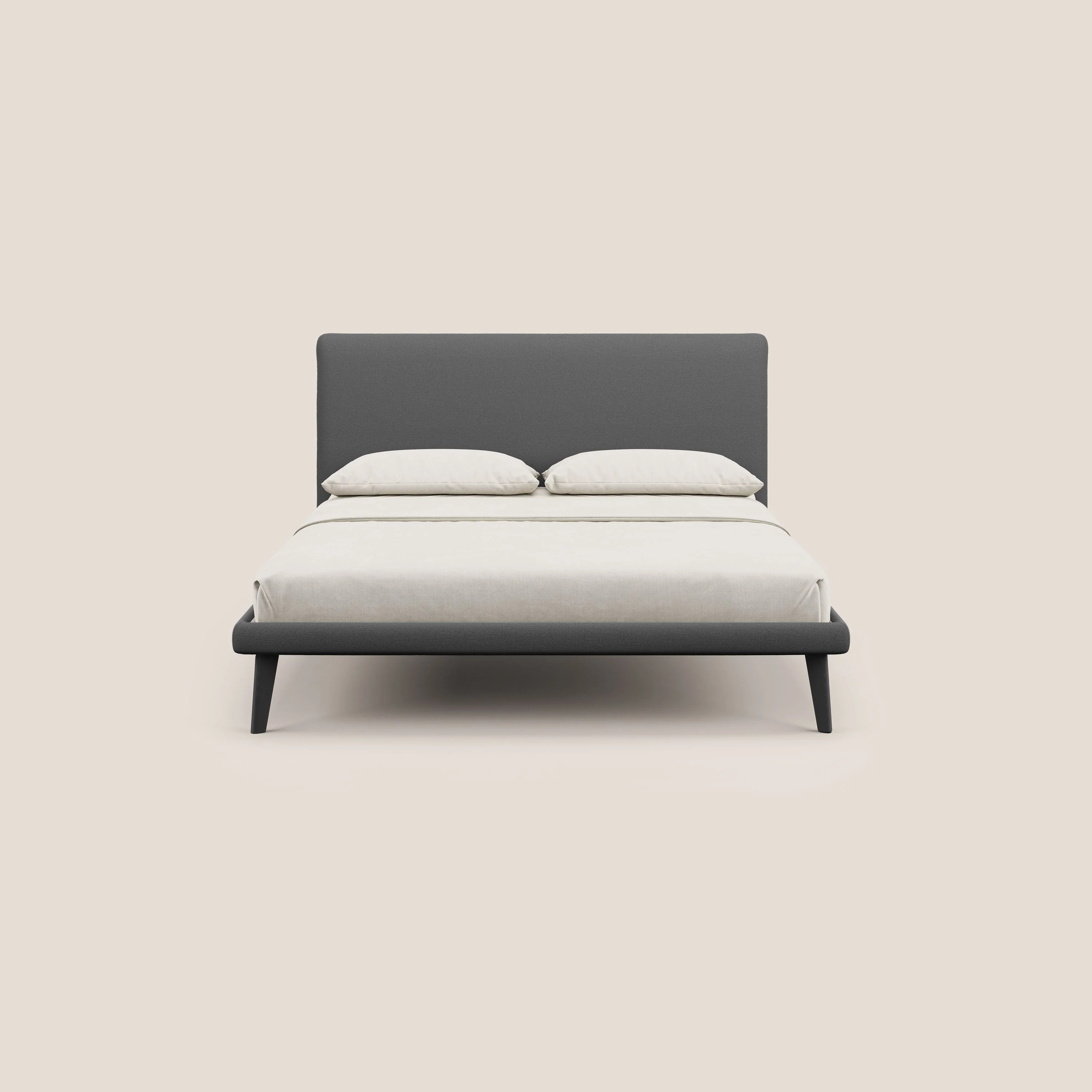 Noel lit minimaliste scandinave avec pieds foncés et tissu flammé imperméable T19 anthracite - Image 2