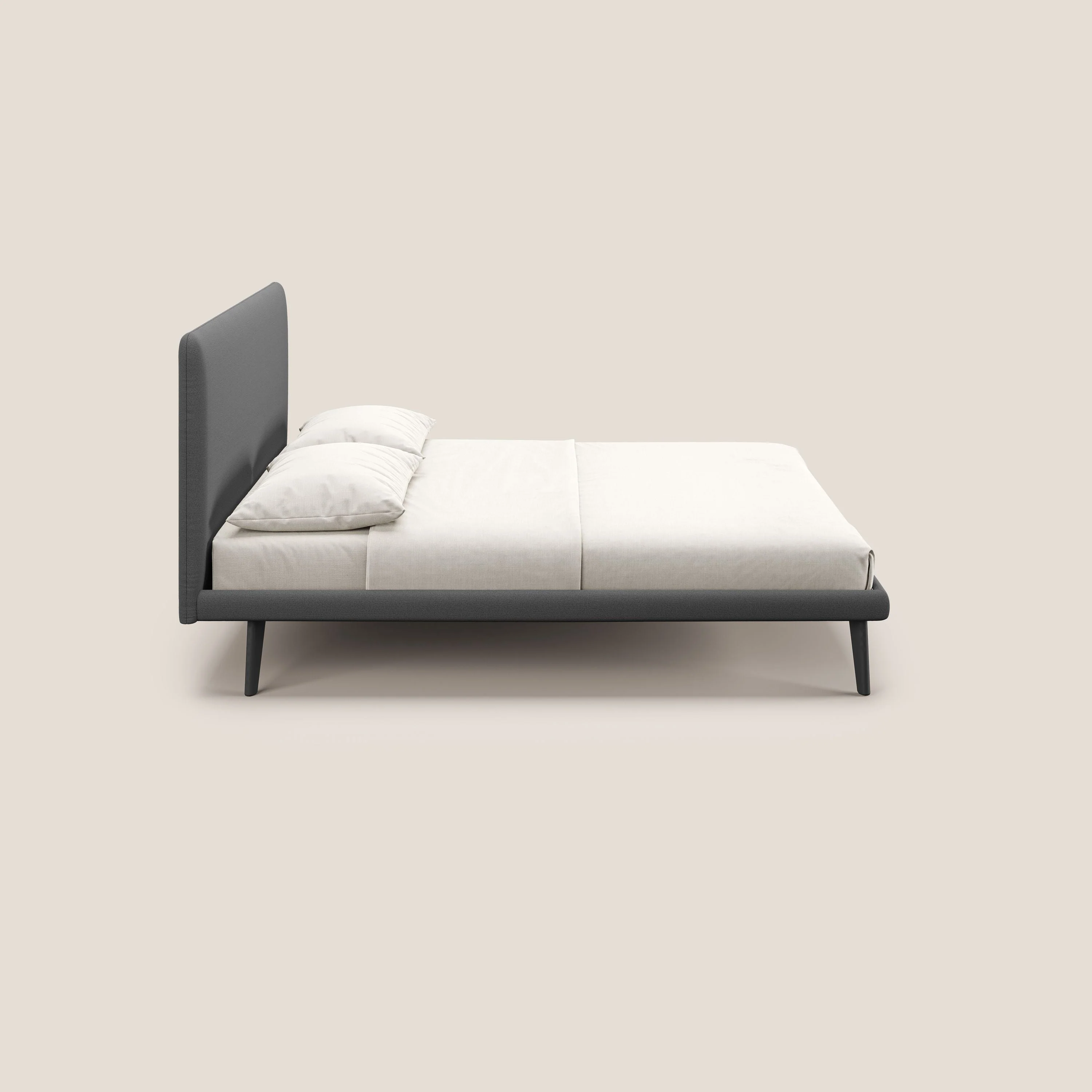 Noel lit minimaliste scandinave avec pieds foncés et tissu flammé imperméable T19 anthracite - Image 3