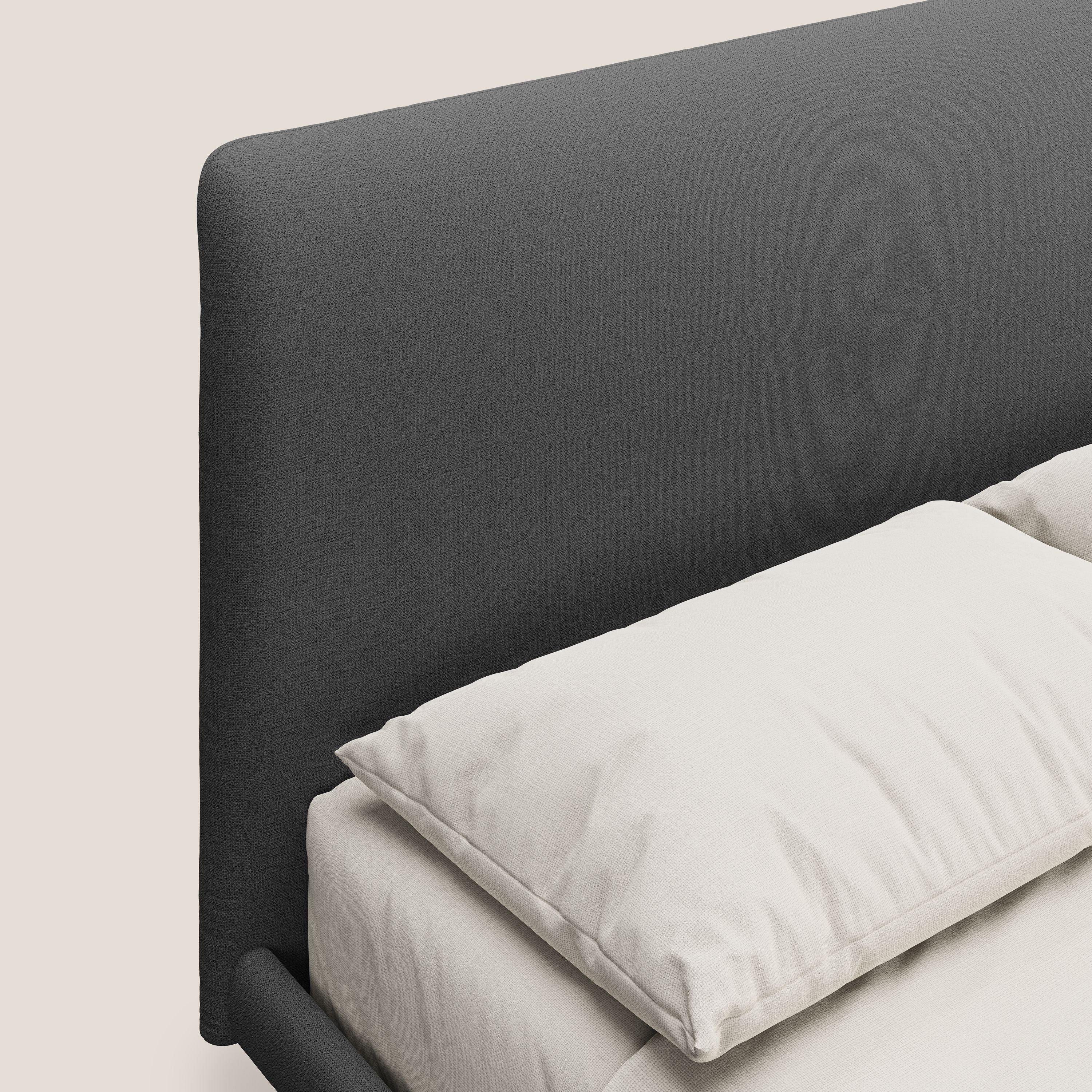 Noel lit minimaliste scandinave avec pieds foncés et tissu flammé imperméable T19 anthracite - Image 5