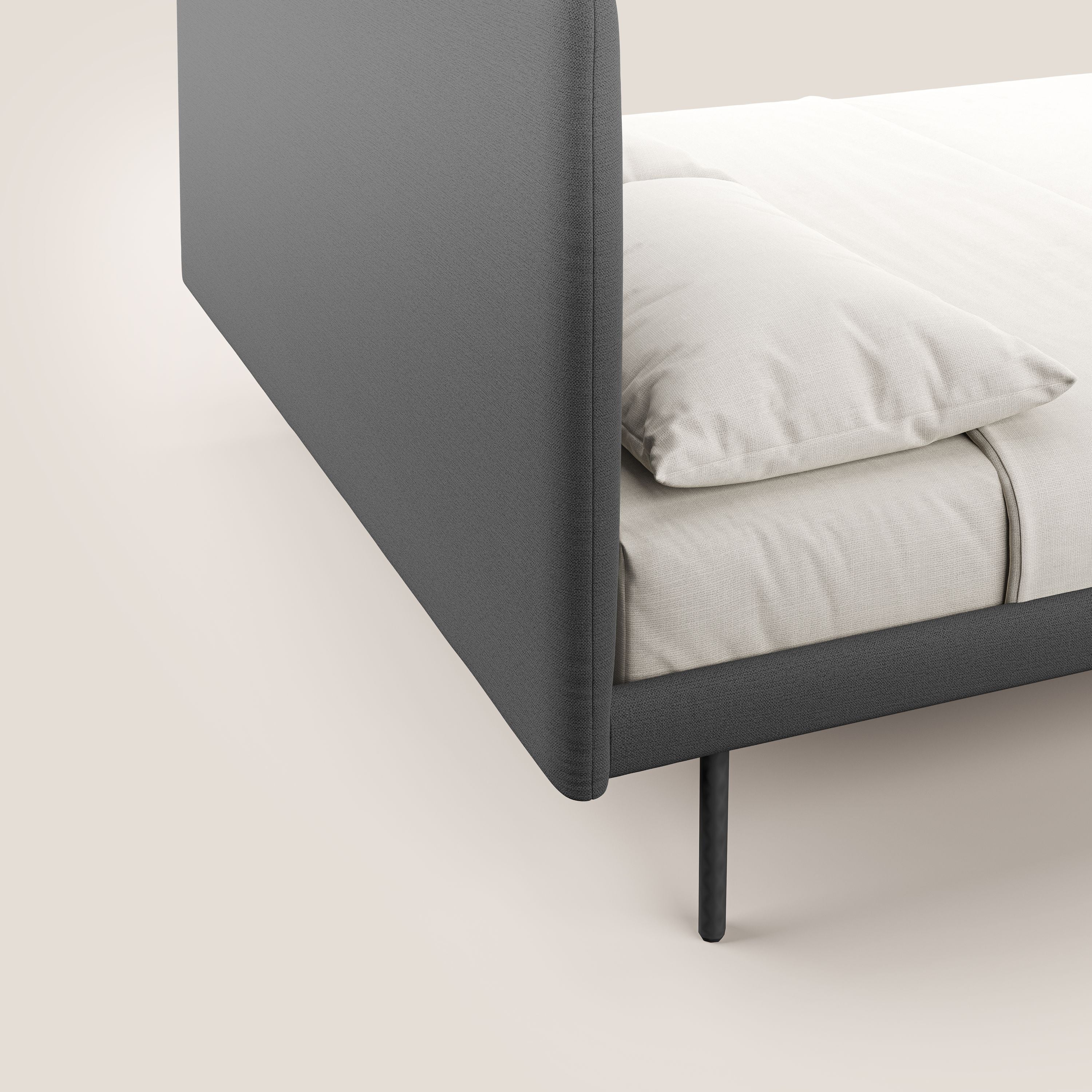 Noel lit minimaliste scandinave avec pieds foncés et tissu flammé imperméable T19 anthracite - Image 6