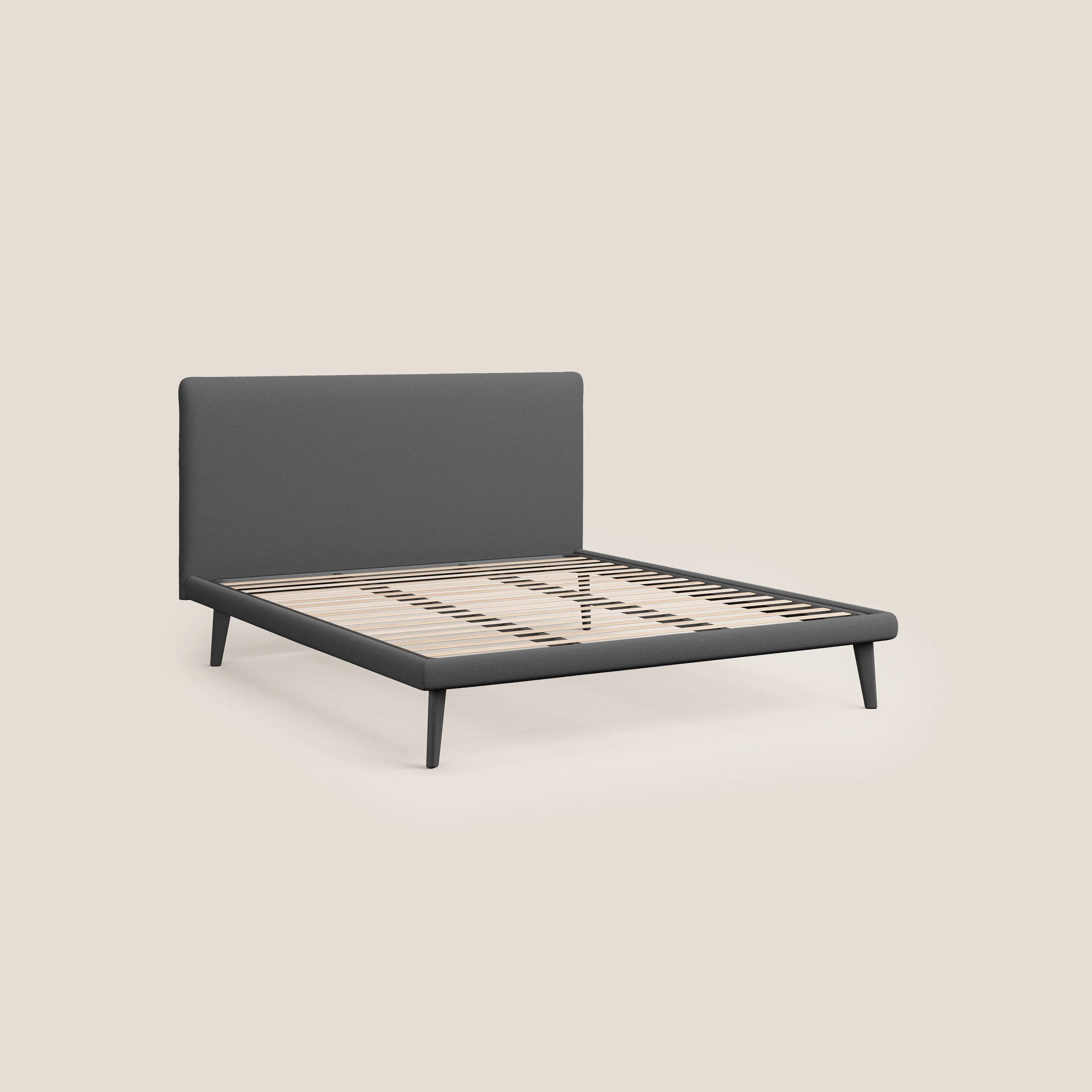 Noel lit minimaliste scandinave avec pieds foncés et tissu flammé imperméable T19 anthracite - Image 7