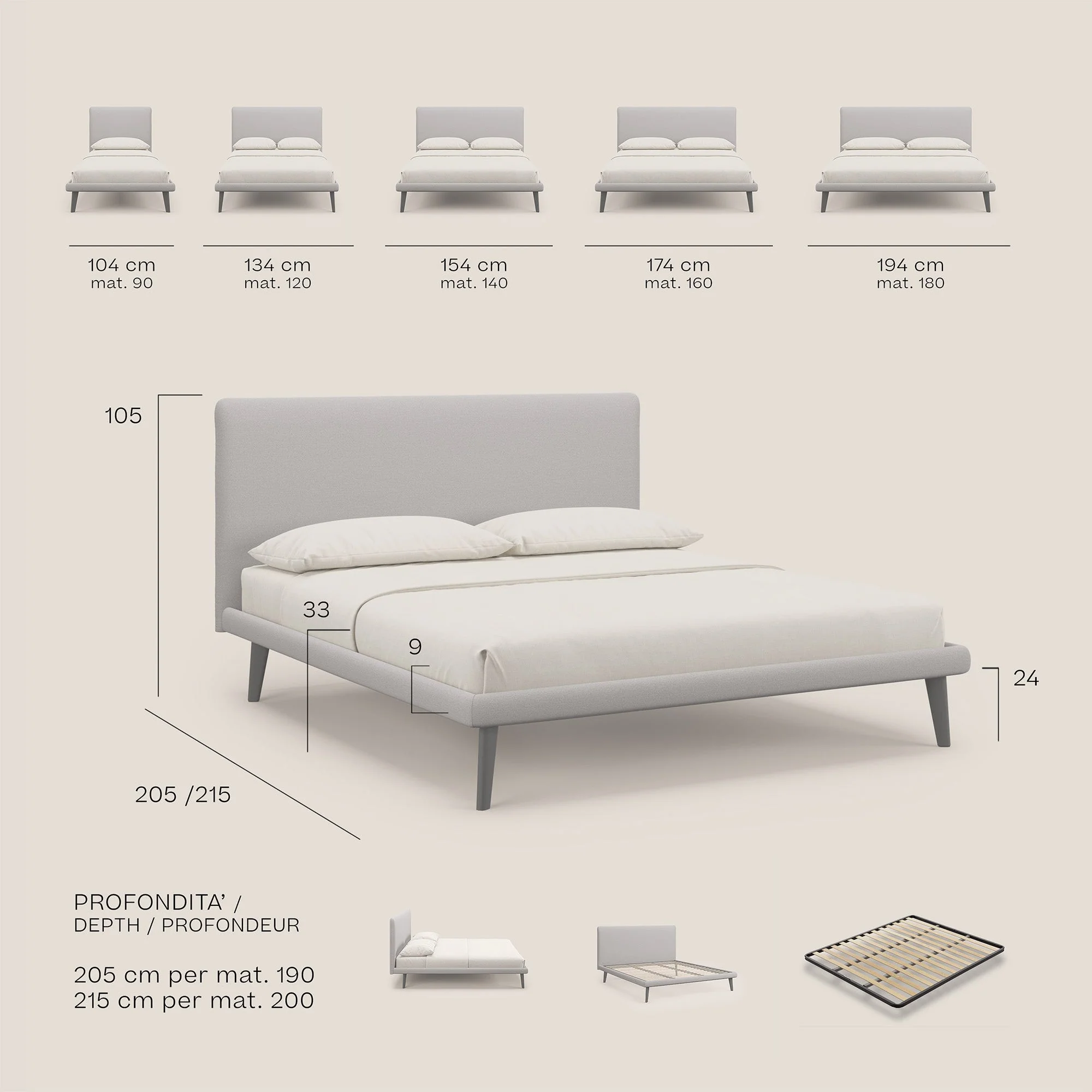 Noel lit minimaliste scandinave avec pieds foncés et tissu flammé imperméable T19 beige - Image 9