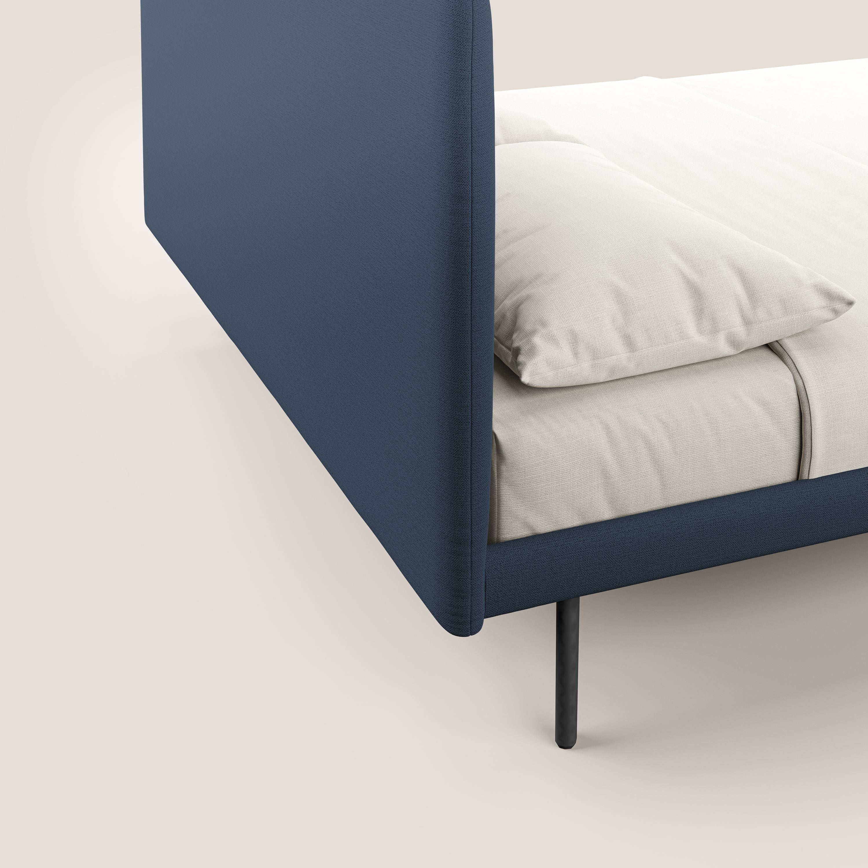Noel lit minimaliste scandinave avec pieds foncés et tissu flammé imperméable T19 bleu - Image 6