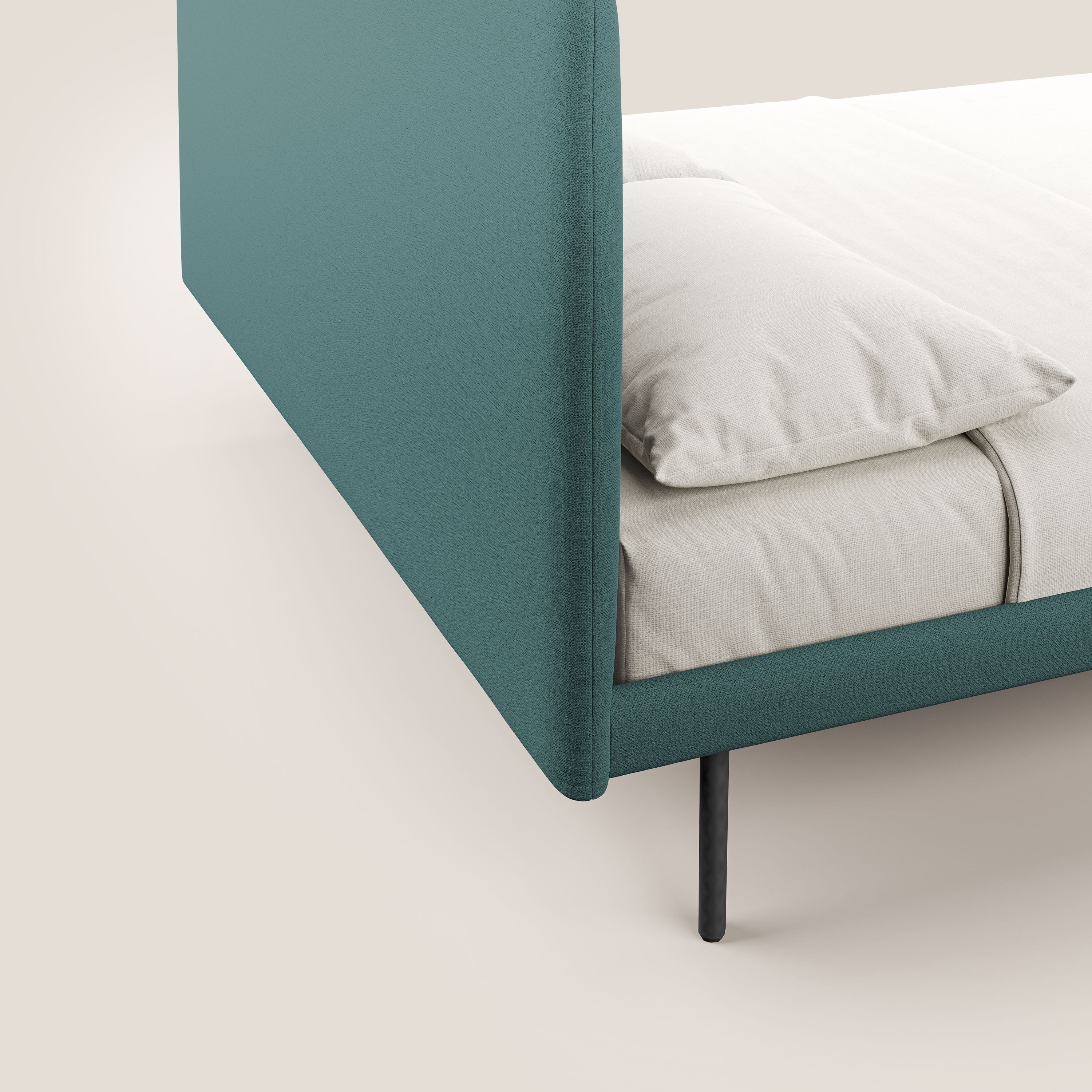 Noel lit minimaliste scandinave avec pieds foncés et tissu flammé imperméable T19 bleu canard - Image 6