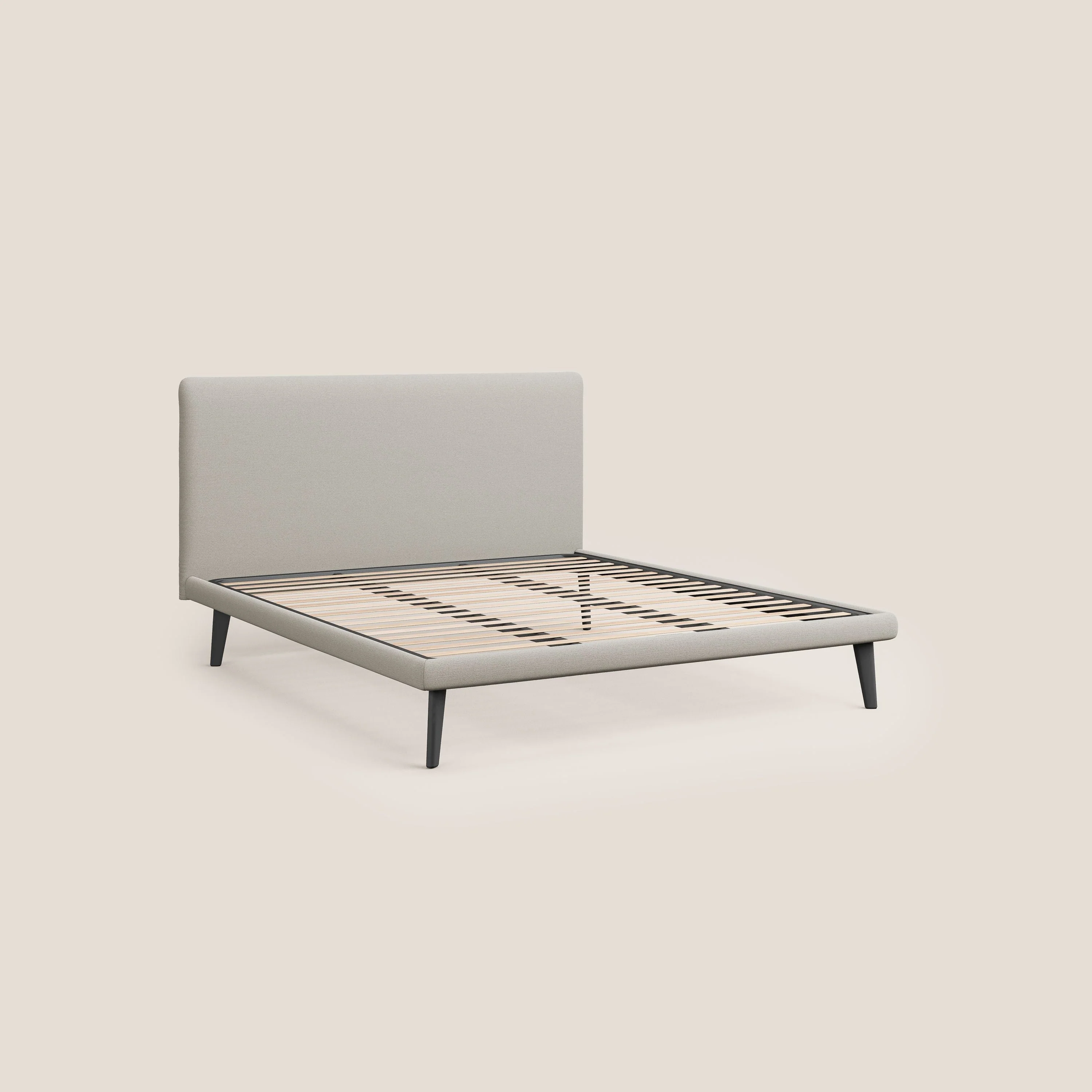Noel lit minimaliste scandinave avec pieds foncés et tissu flammé imperméable T19 crème - Image 7