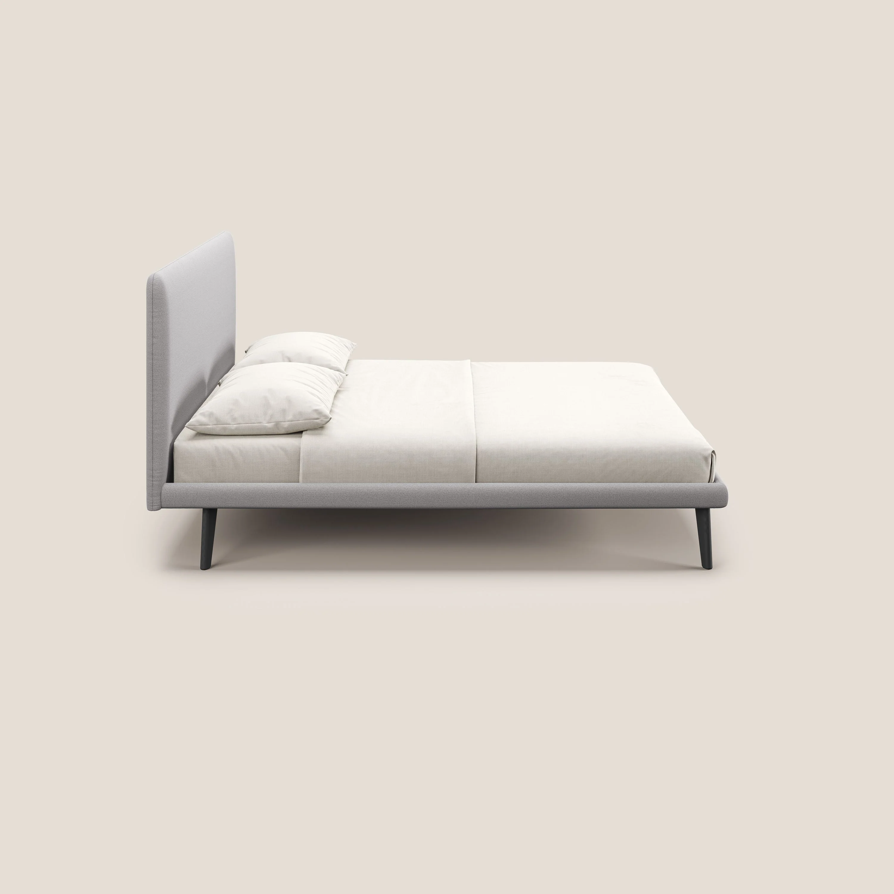Noel lit minimaliste scandinave avec pieds foncés et tissu flammé imperméable T19 gris - Image 3