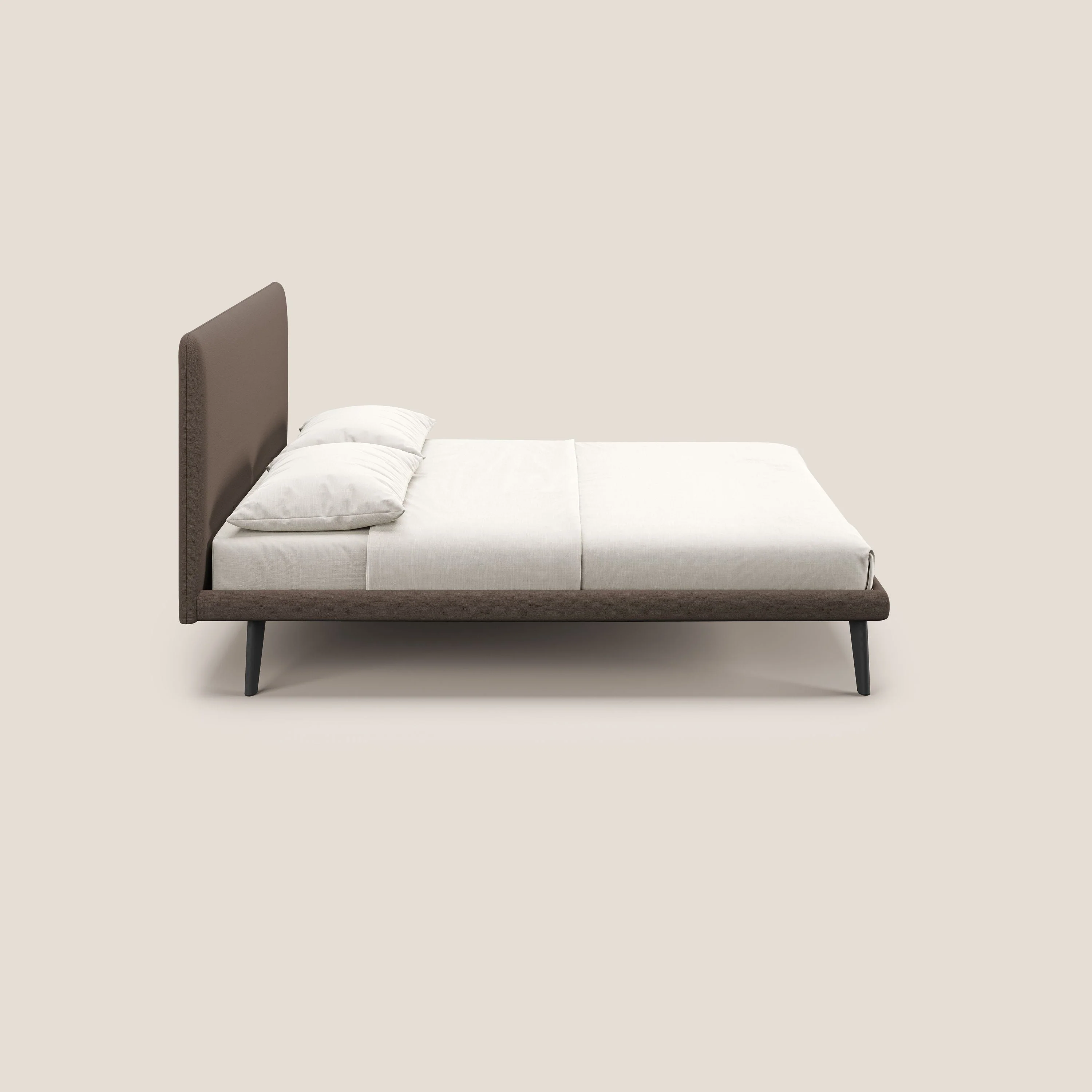 Noel lit minimaliste scandinave avec pieds foncés et tissu flammé imperméable T19 marron - Image 3