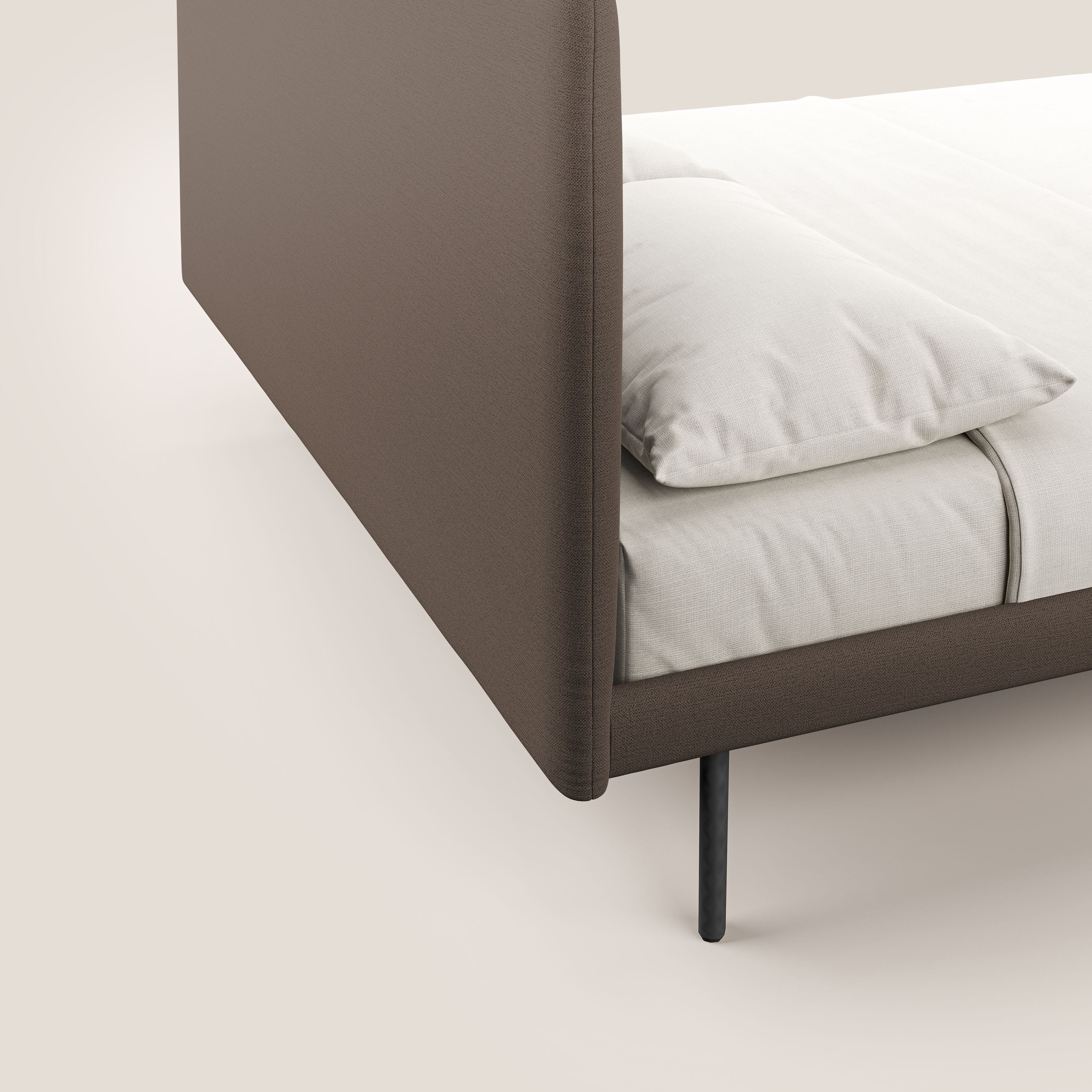Noel lit minimaliste scandinave avec pieds foncés et tissu flammé imperméable T19 marron - Image 6