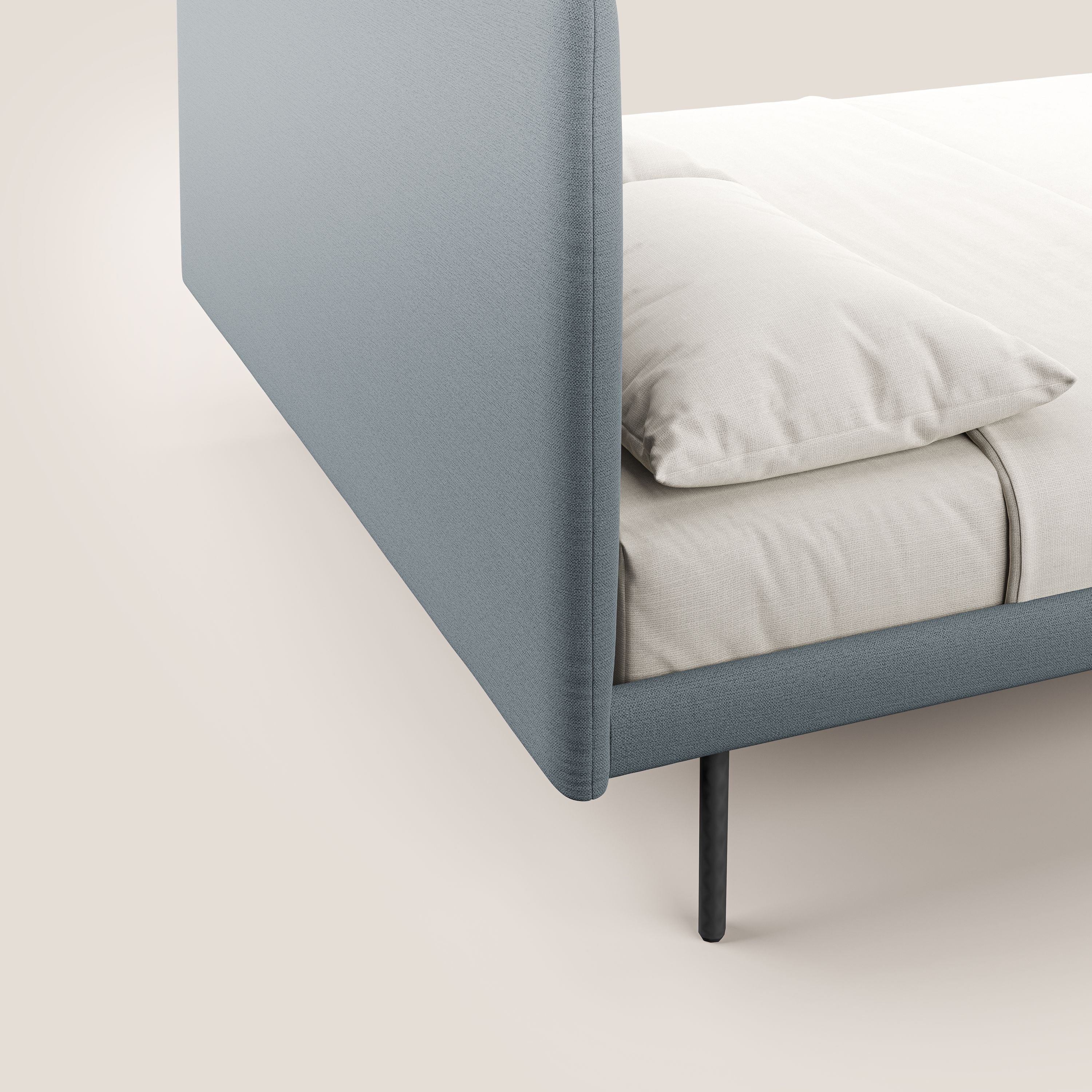 Noel lit minimaliste scandinave avec pieds foncés et tissu flammé imperméable T19 sucre glace - Image 6