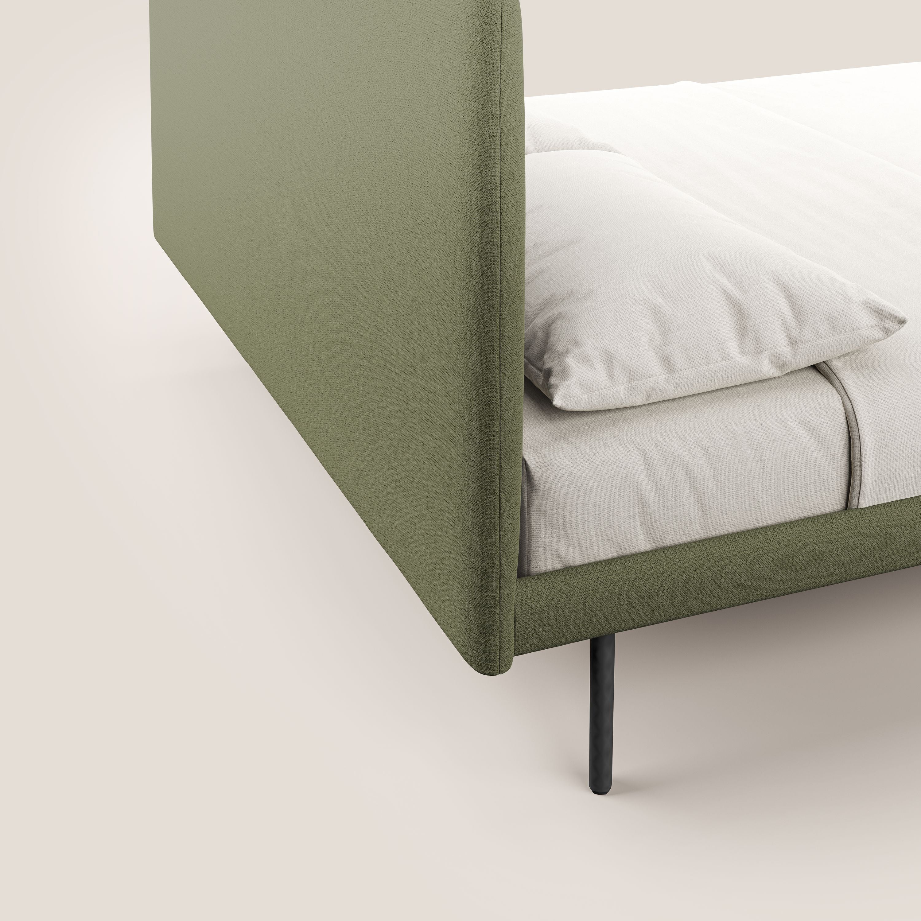 Noel lit minimaliste scandinave avec pieds foncés et tissu flammé imperméable T19 vert - Image 6