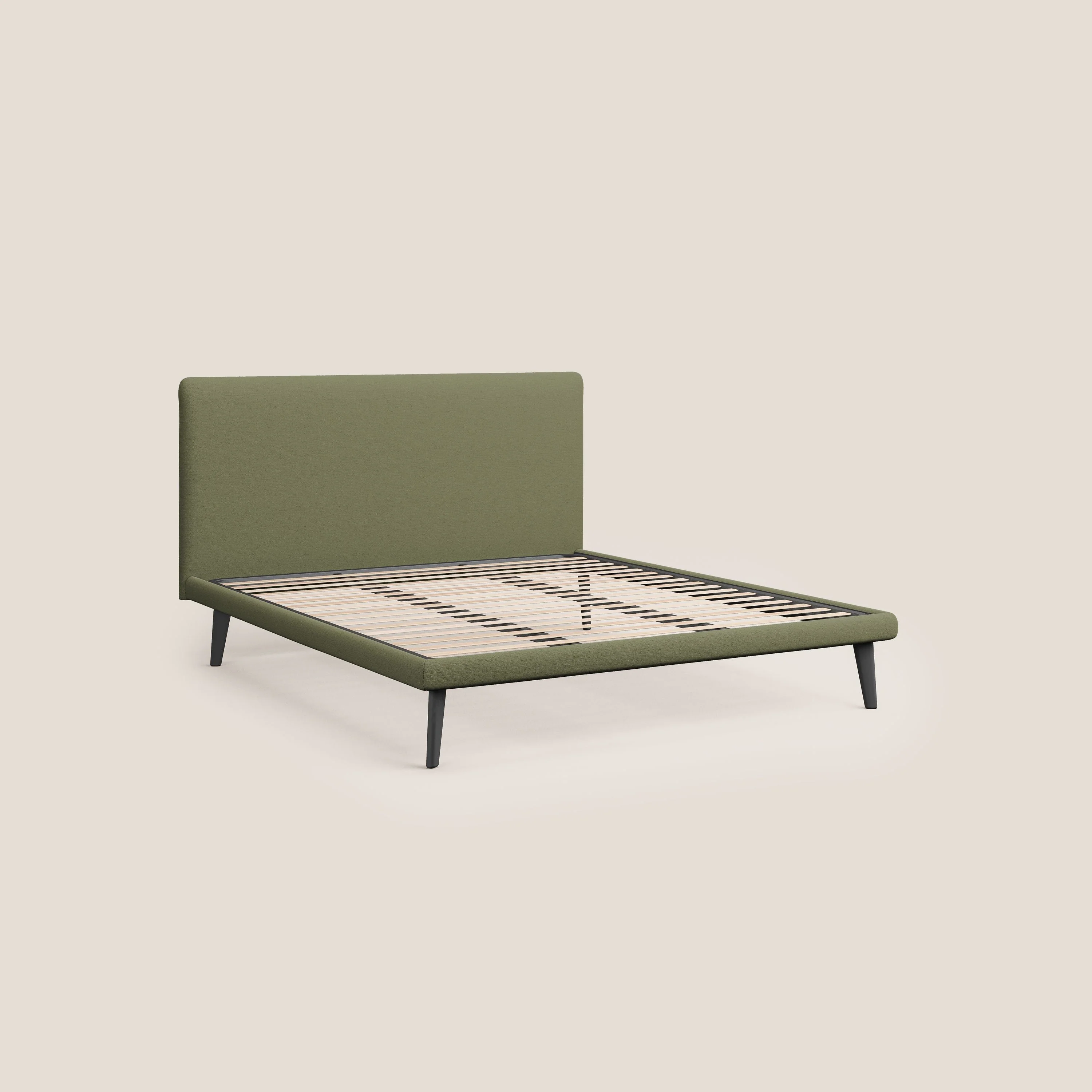 Noel lit minimaliste scandinave avec pieds foncés et tissu flammé imperméable T19 vert - Image 7