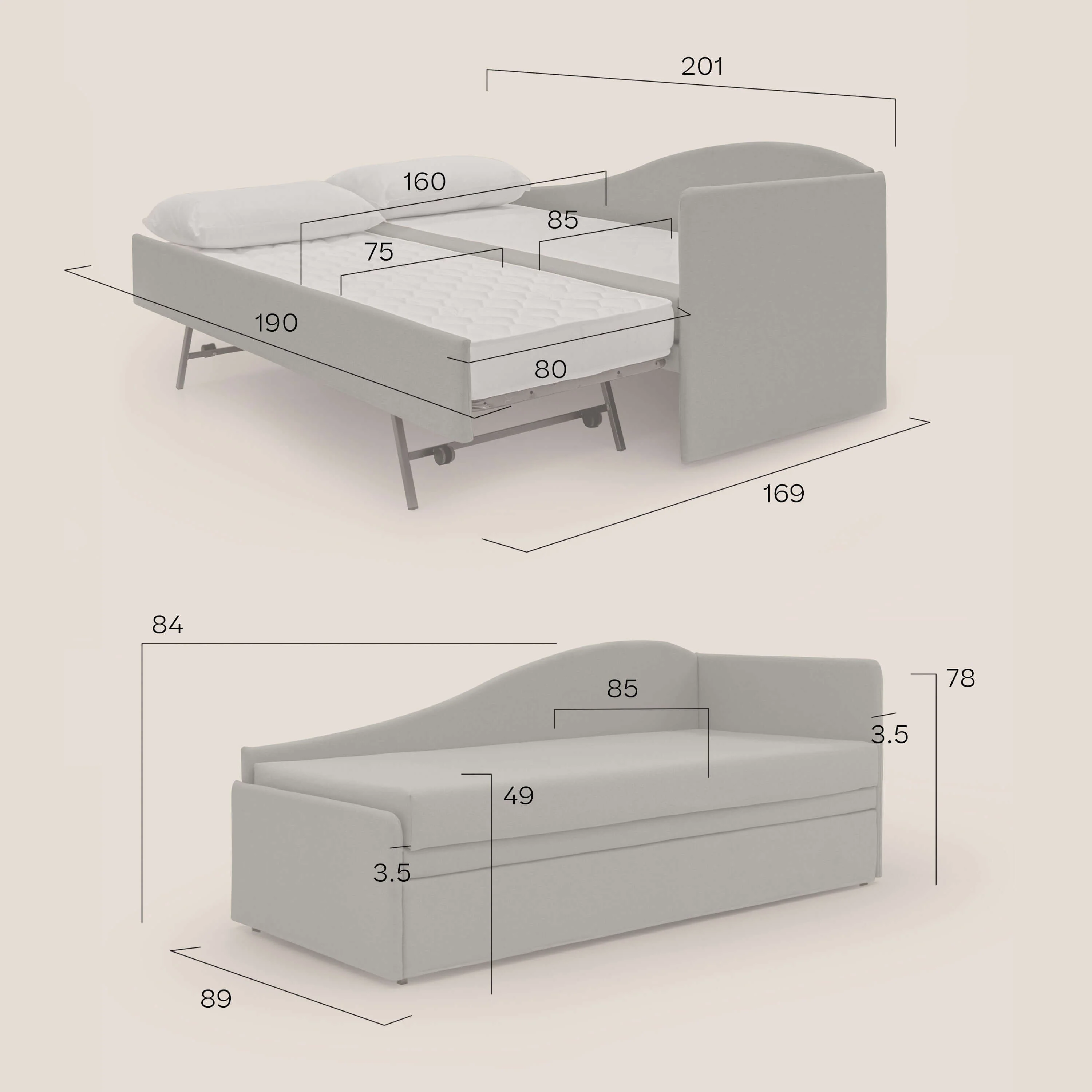 Nolo Canapé duplex avec lits jumeaux et tissu effet coton imperméable T13 crème - Image 11