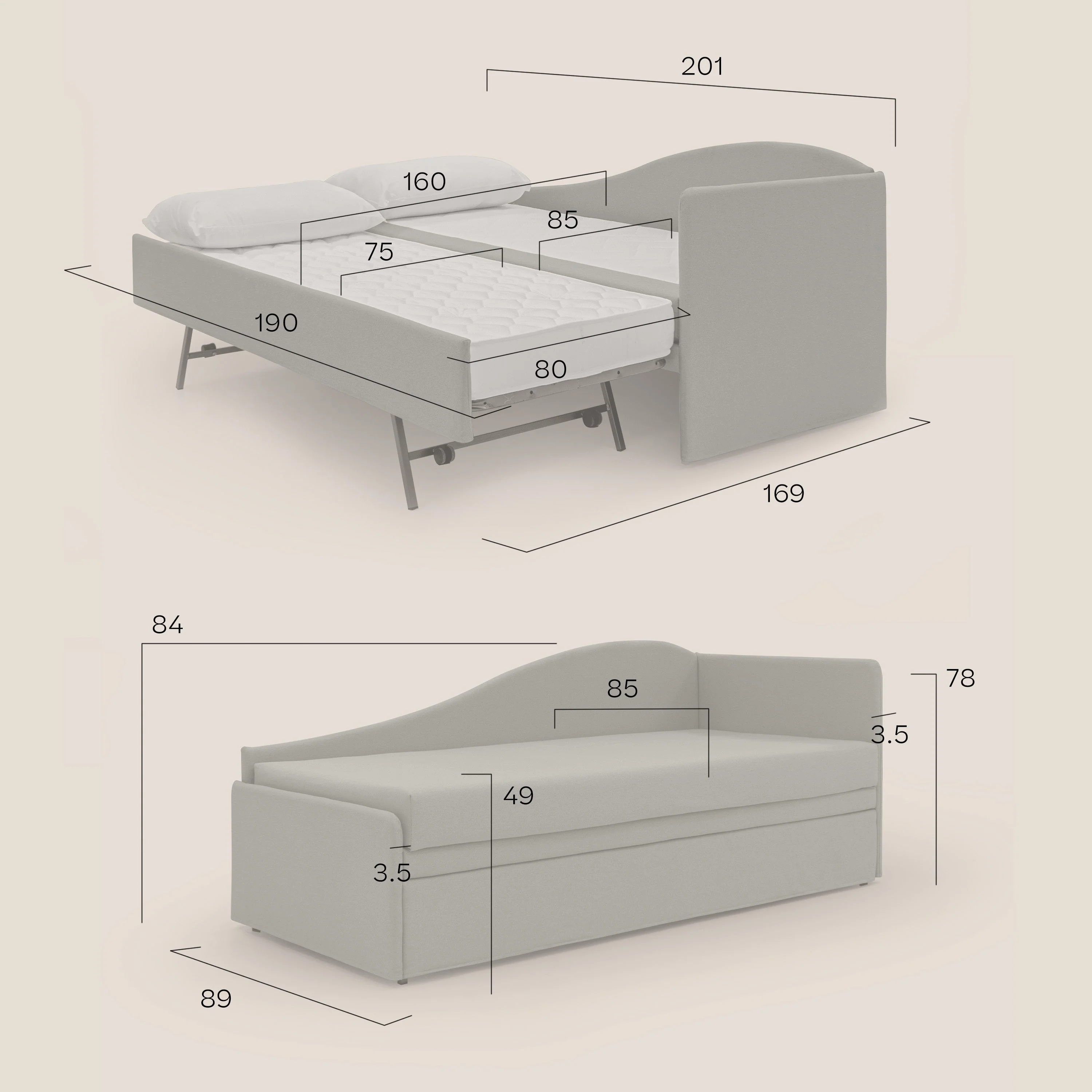 Nolo Canapé duplex avec lits jumeaux et tissu effet coton imperméable T13 gris - Image 11