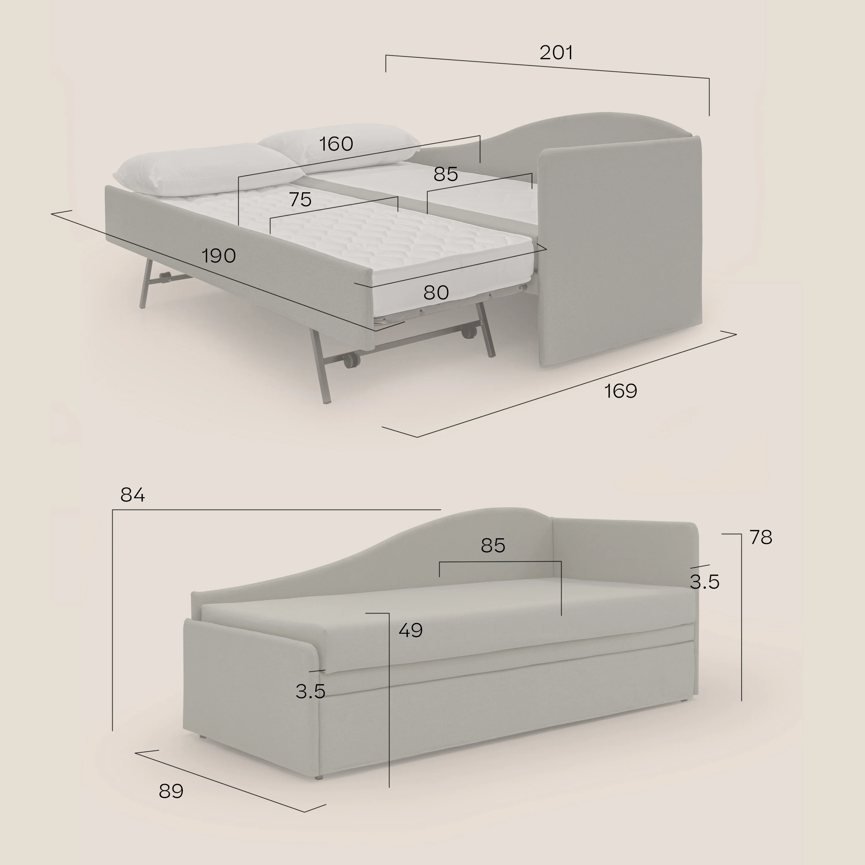 Nolo Canapé duplex avec lits jumeaux et tissu effet coton imperméable T13 Taupe tortora - Image 11
