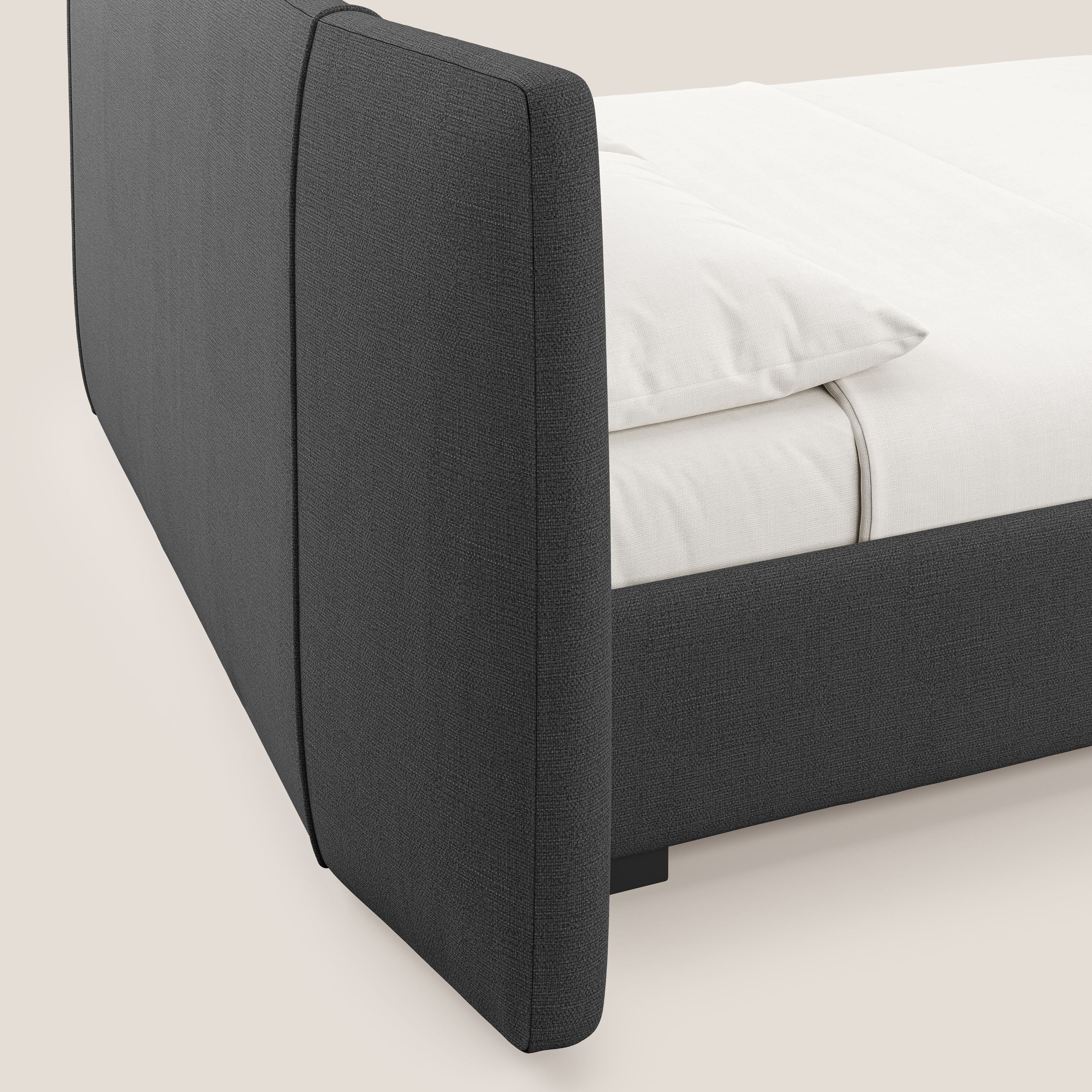Omero lit avec coffre rembourré déhoussable en tissu flammé imperméable T14 anthracite - Image 4