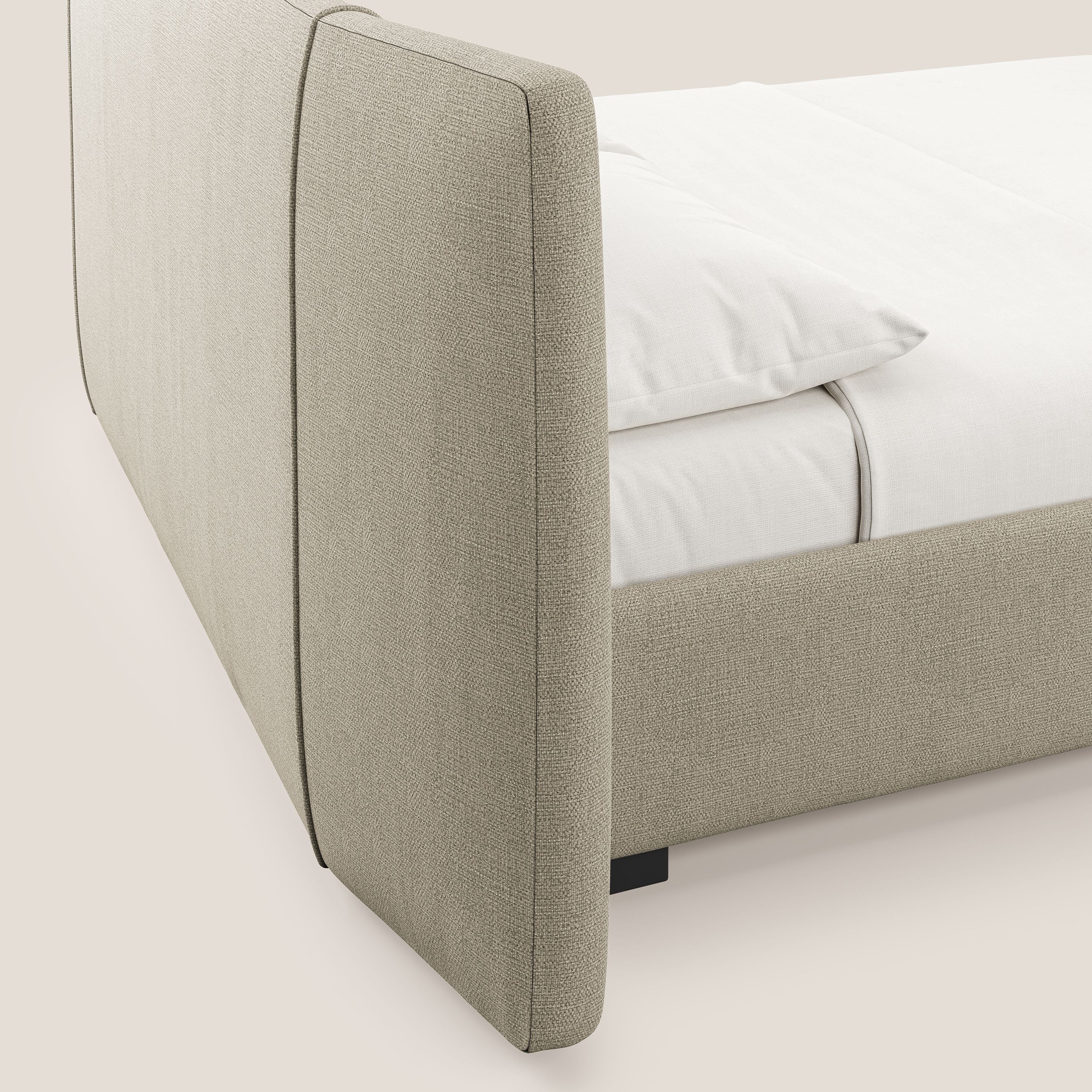 Omero lit avec coffre rembourré déhoussable en tissu flammé imperméable T14 beige - Image 4
