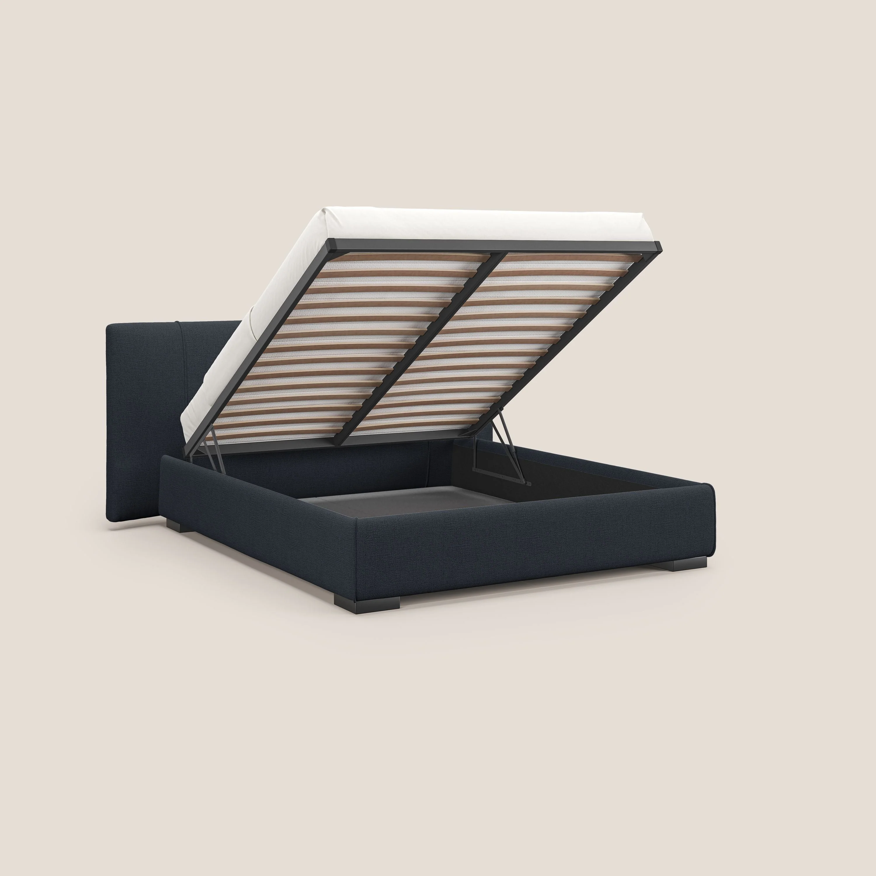 Omero lit avec coffre rembourré déhoussable en tissu flammé imperméable T14 bleu - Image 2
