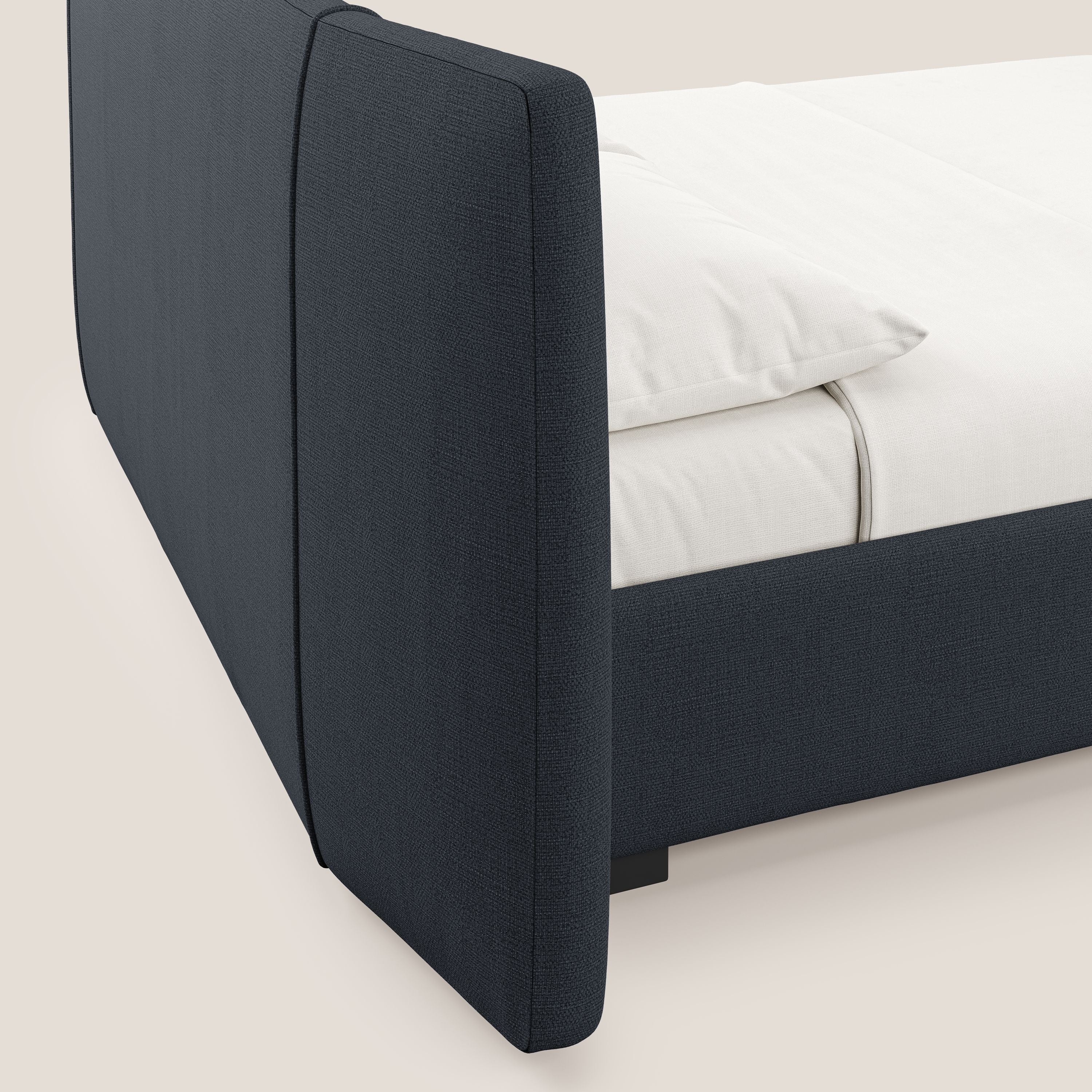 Omero lit avec coffre rembourré déhoussable en tissu flammé imperméable T14 bleu - Image 4