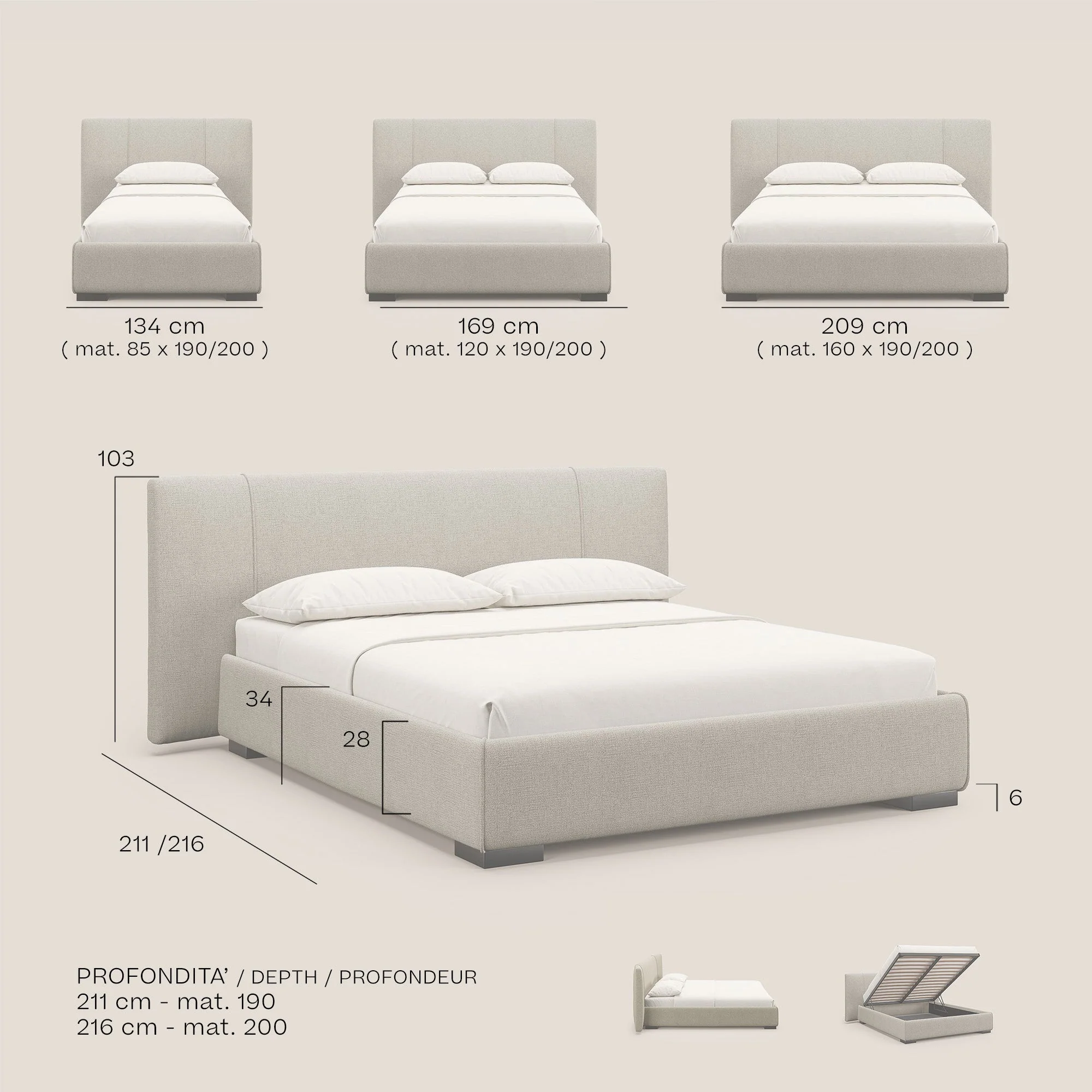 Omero lit avec coffre rembourré déhoussable en tissu flammé imperméable T14 bleu - Image 9