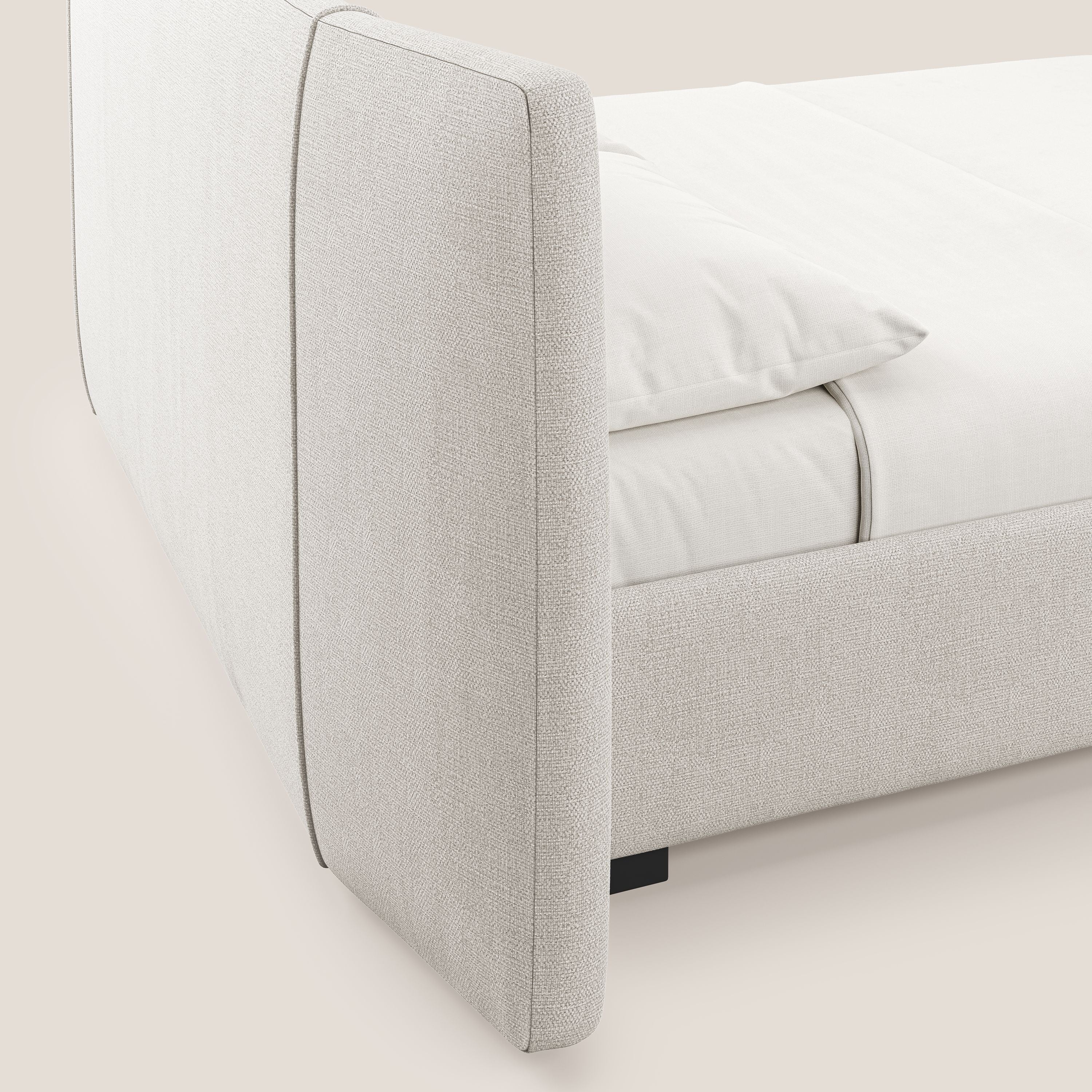 Omero lit avec coffre rembourré déhoussable en tissu flammé imperméable T14 crème - Image 4