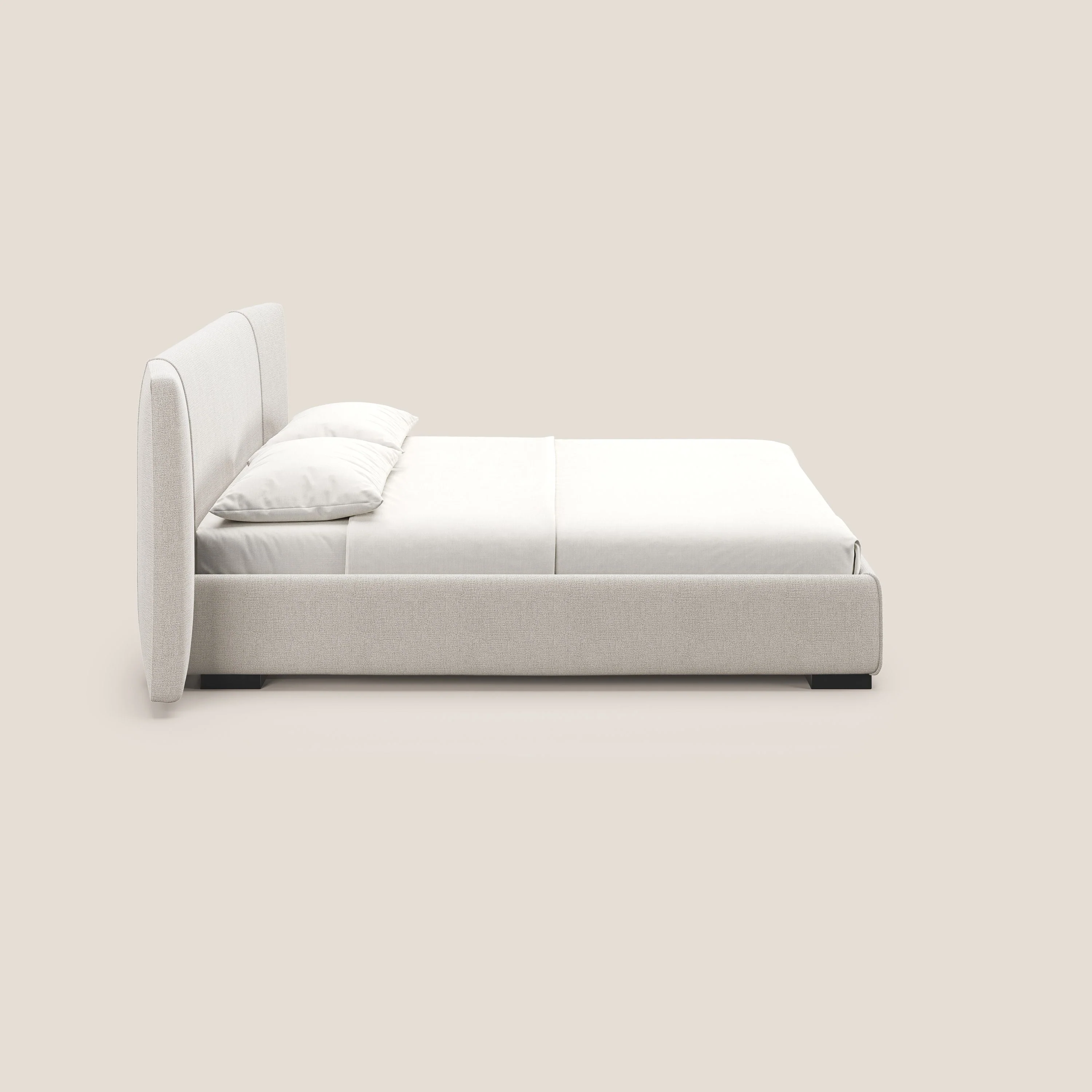 Omero lit avec coffre rembourré déhoussable en tissu flammé imperméable T14 crème - Image 5