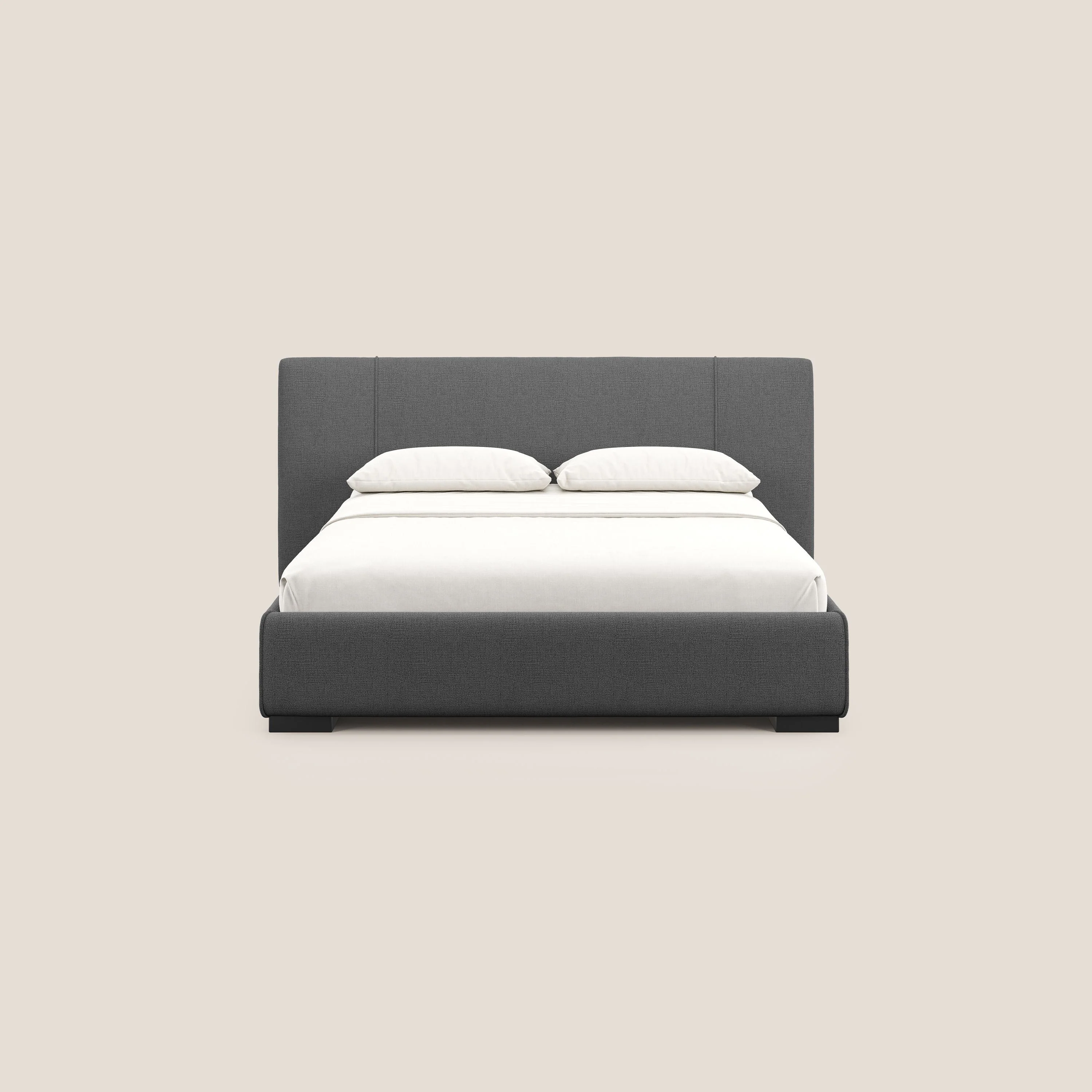 Omero lit avec coffre rembourré déhoussable en tissu flammé imperméable T14 gris - Image 3
