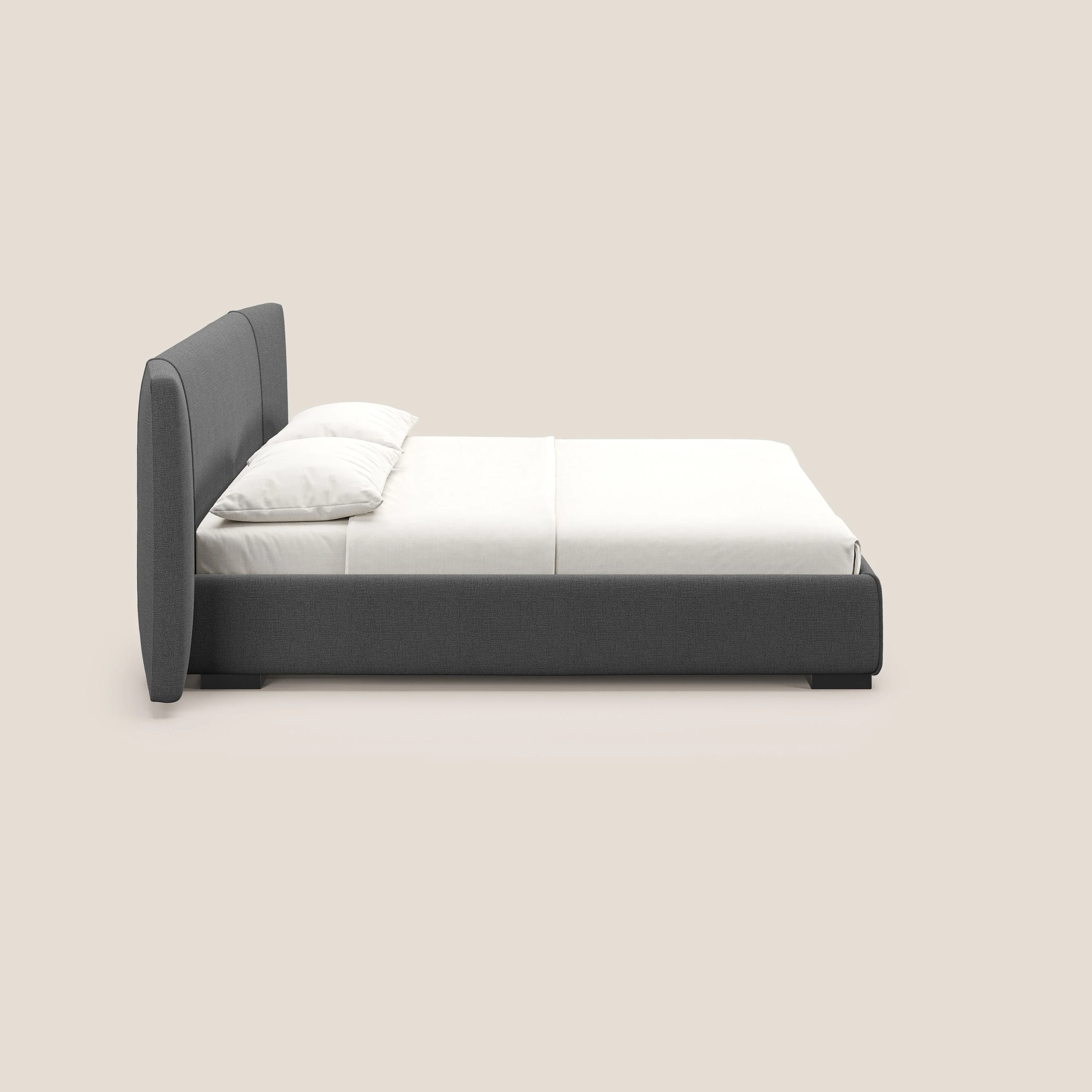 Omero lit avec coffre rembourré déhoussable en tissu flammé imperméable T14 gris - Image 5