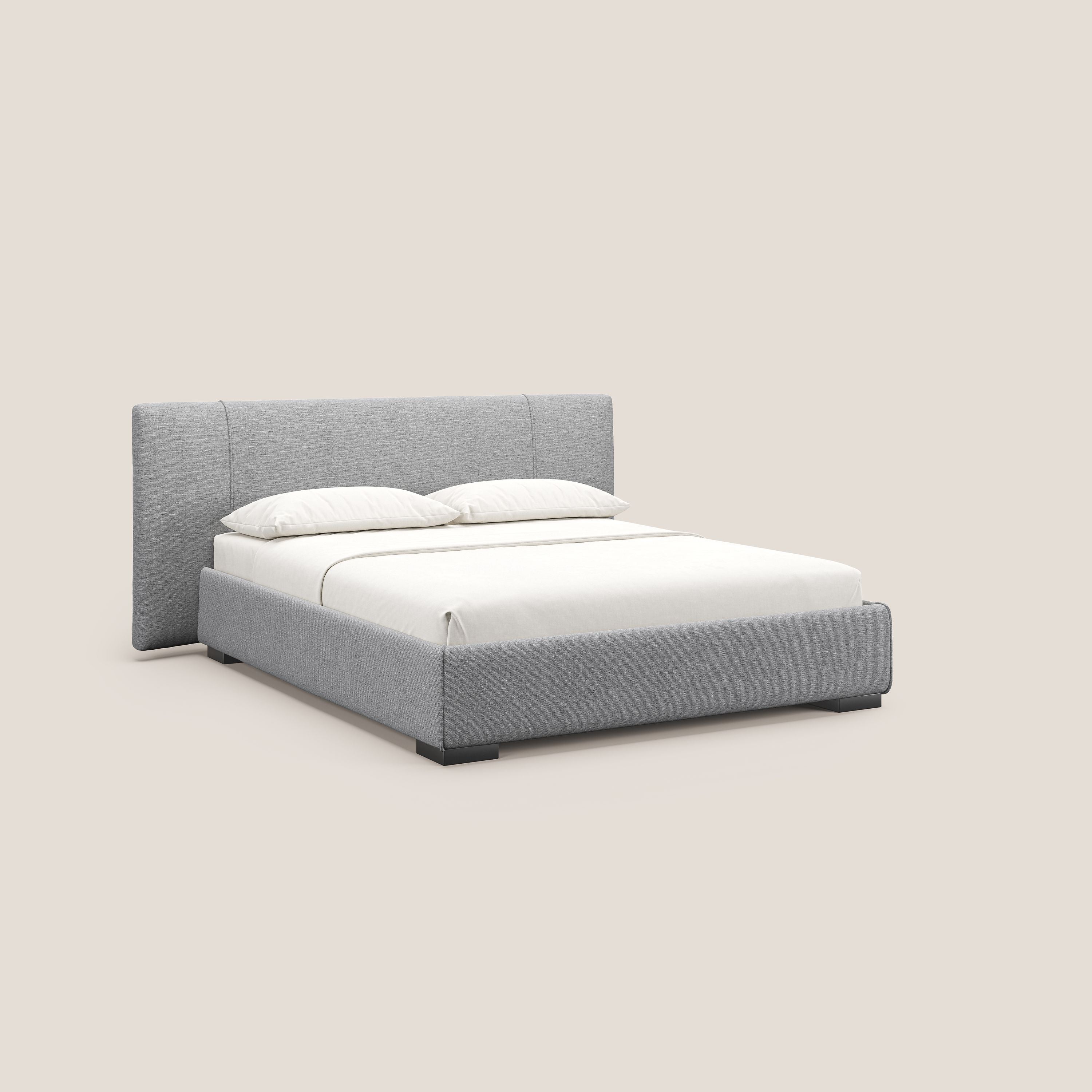 Omero lit avec coffre rembourré déhoussable en tissu flammé imperméable T14 gris clair