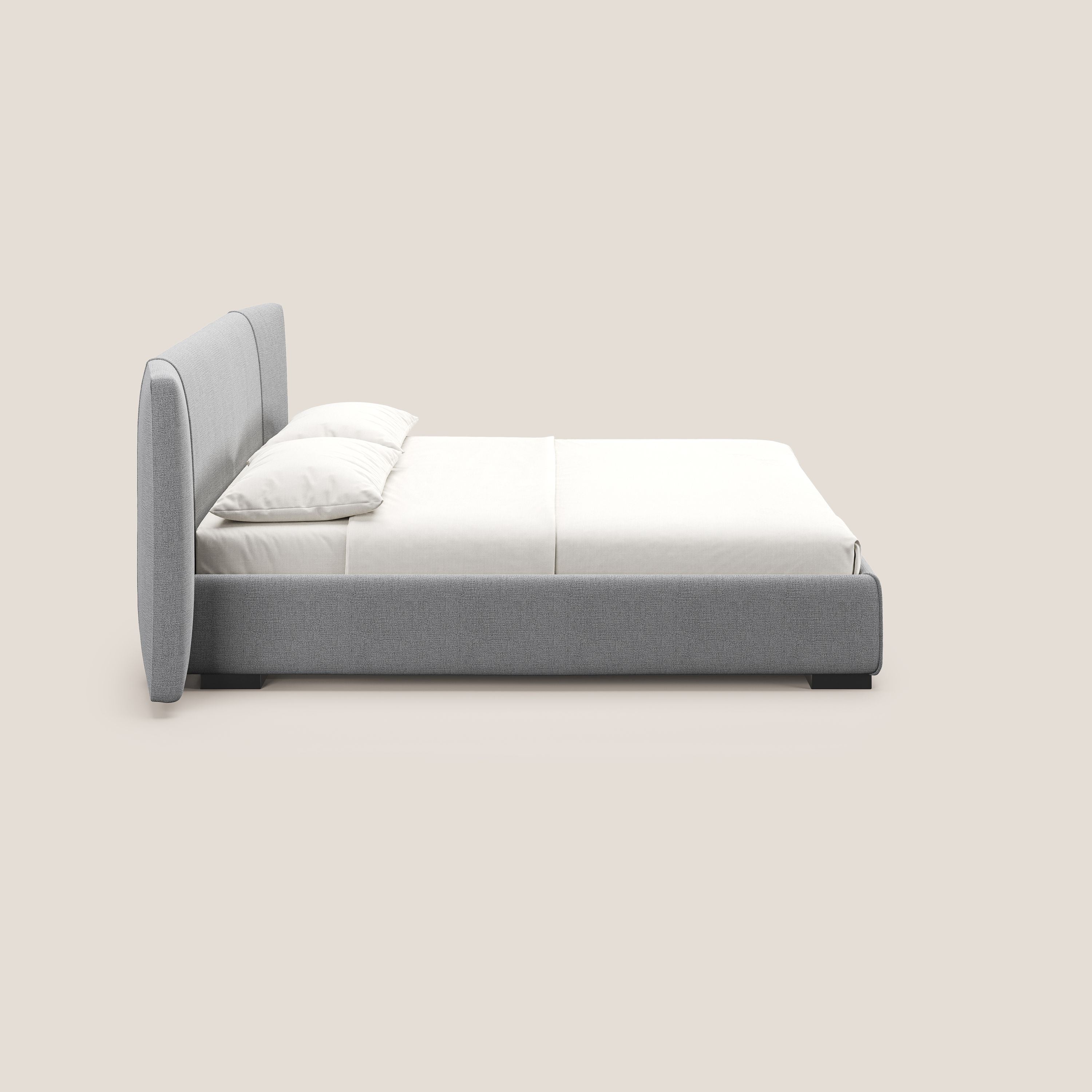 Omero lit avec coffre rembourré déhoussable en tissu flammé imperméable T14 gris clair - Image 5