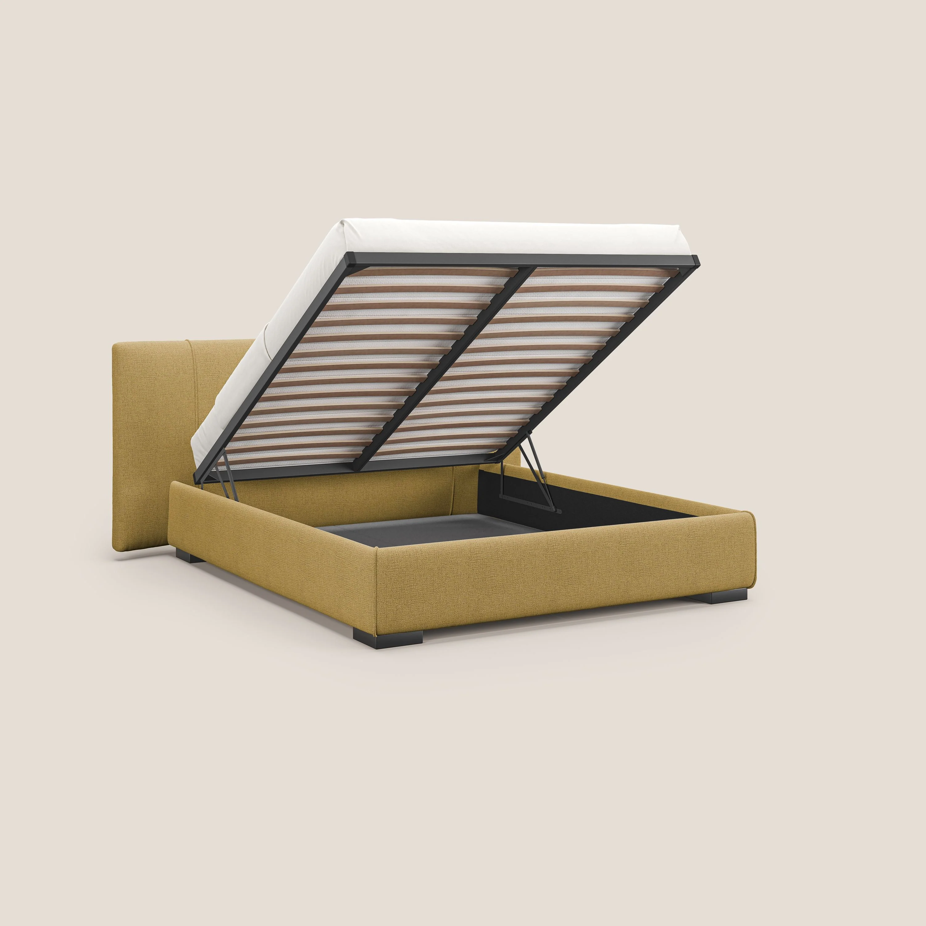 Omero lit avec coffre rembourré déhoussable en tissu flammé imperméable T14 jaune - Image 2
