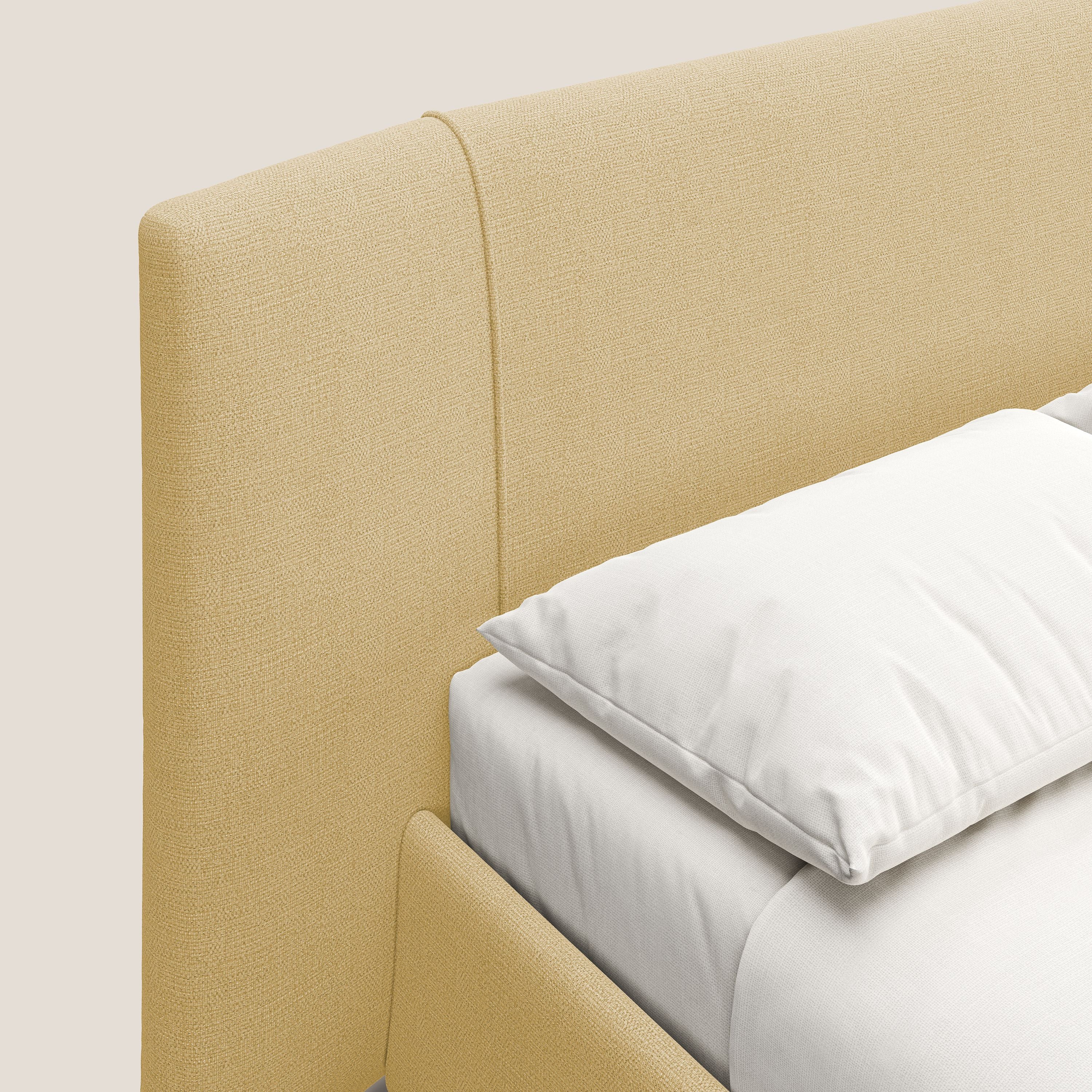 Omero lit avec coffre rembourré déhoussable en tissu flammé imperméable T14 jaune - Image 6