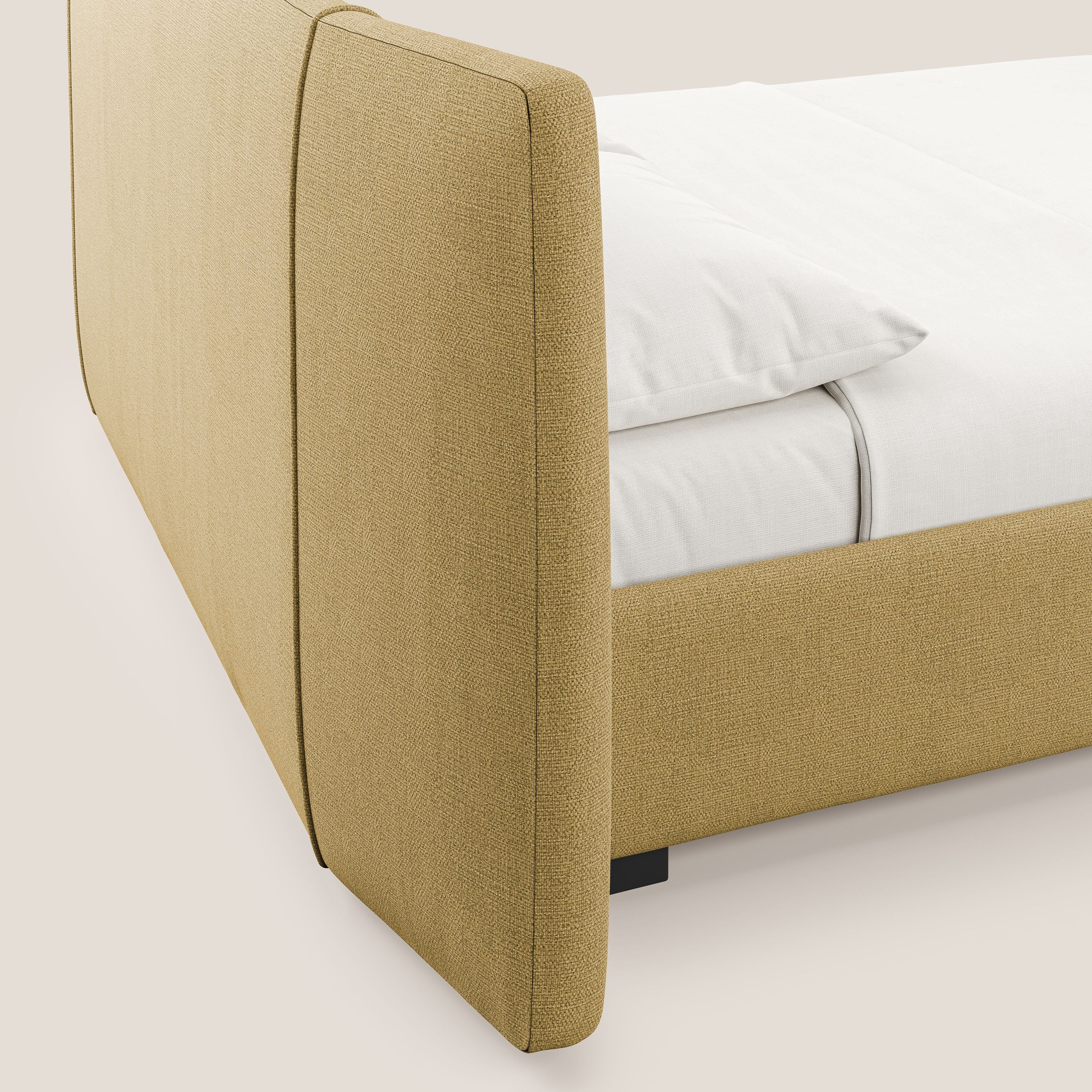 Omero lit avec coffre rembourré déhoussable en tissu flammé imperméable T14 jaune - Image 7