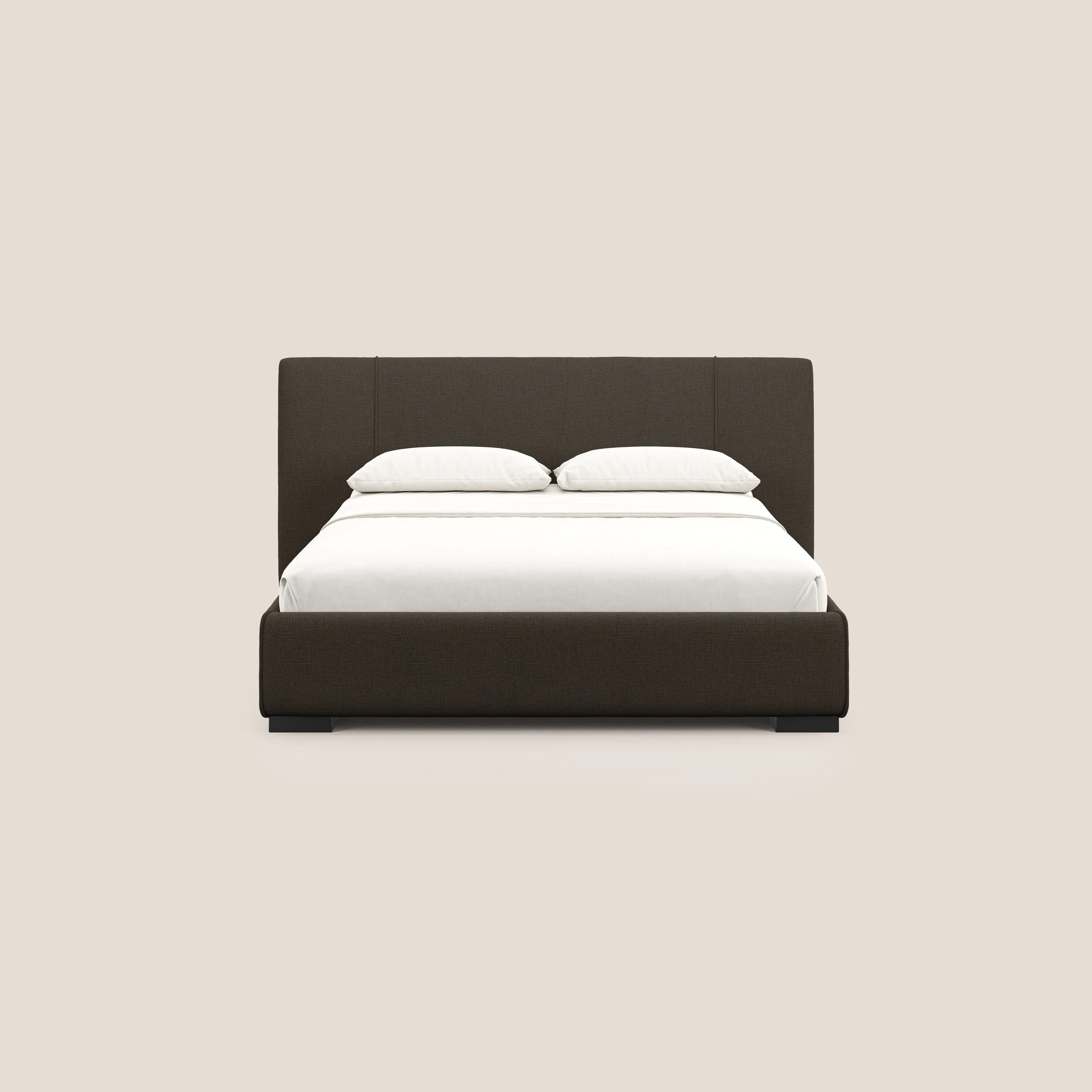 Omero lit avec coffre rembourré déhoussable en tissu flammé imperméable T14 marron - Image 3