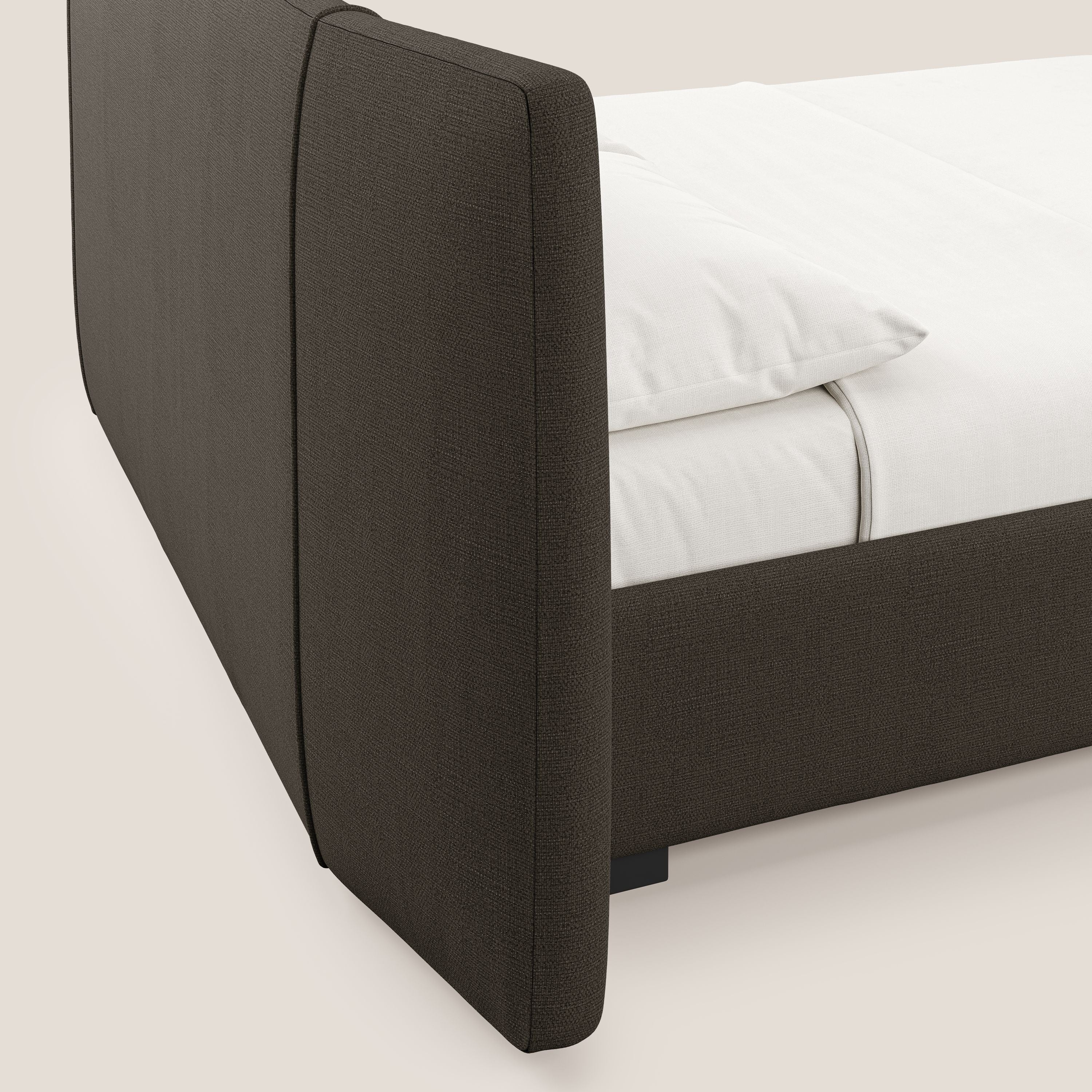 Omero lit avec coffre rembourré déhoussable en tissu flammé imperméable T14 marron - Image 4