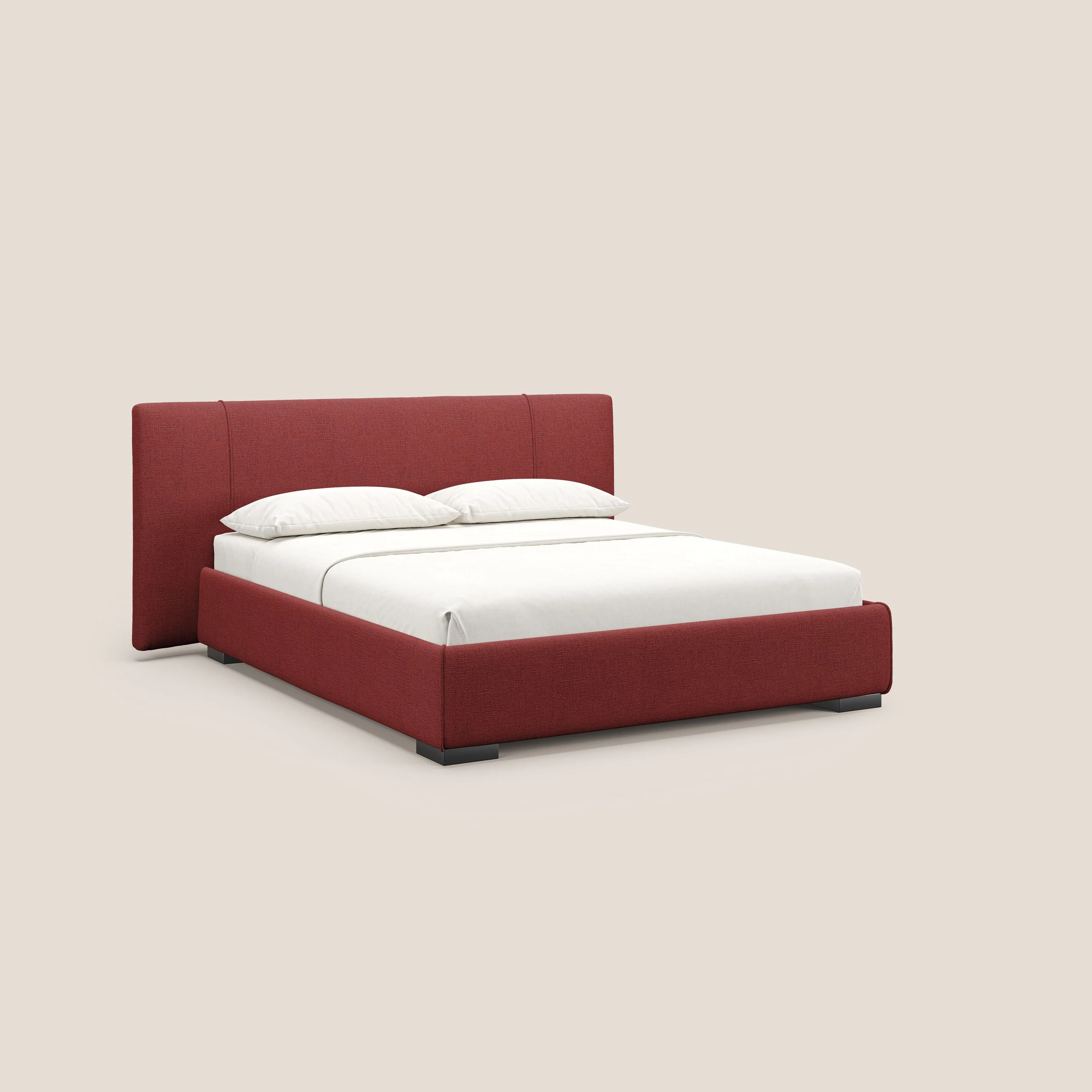 Omero lit avec coffre rembourré déhoussable en tissu flammé imperméable T14 rouge