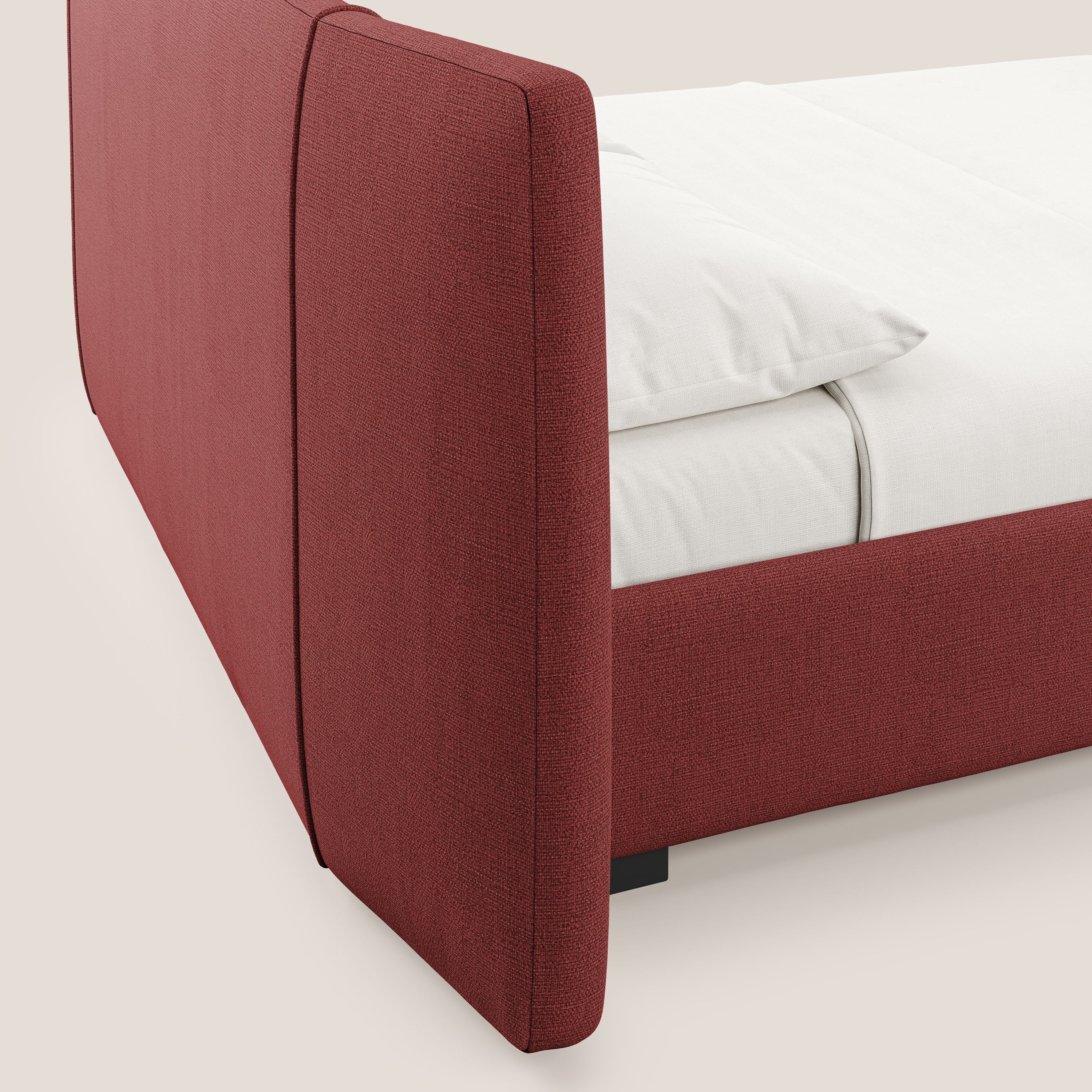 Omero lit avec coffre rembourré déhoussable en tissu flammé imperméable T14 rouge - Image 8