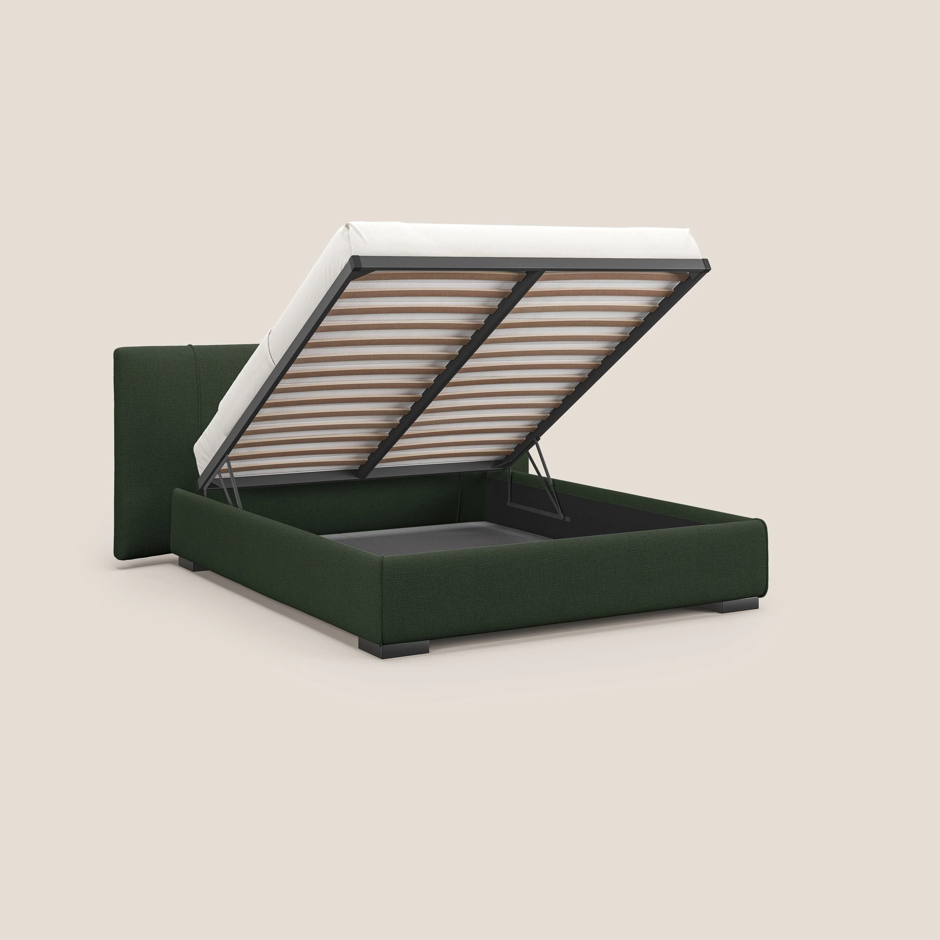 Omero lit avec coffre rembourré déhoussable en tissu flammé imperméable T14 vert - Image 2