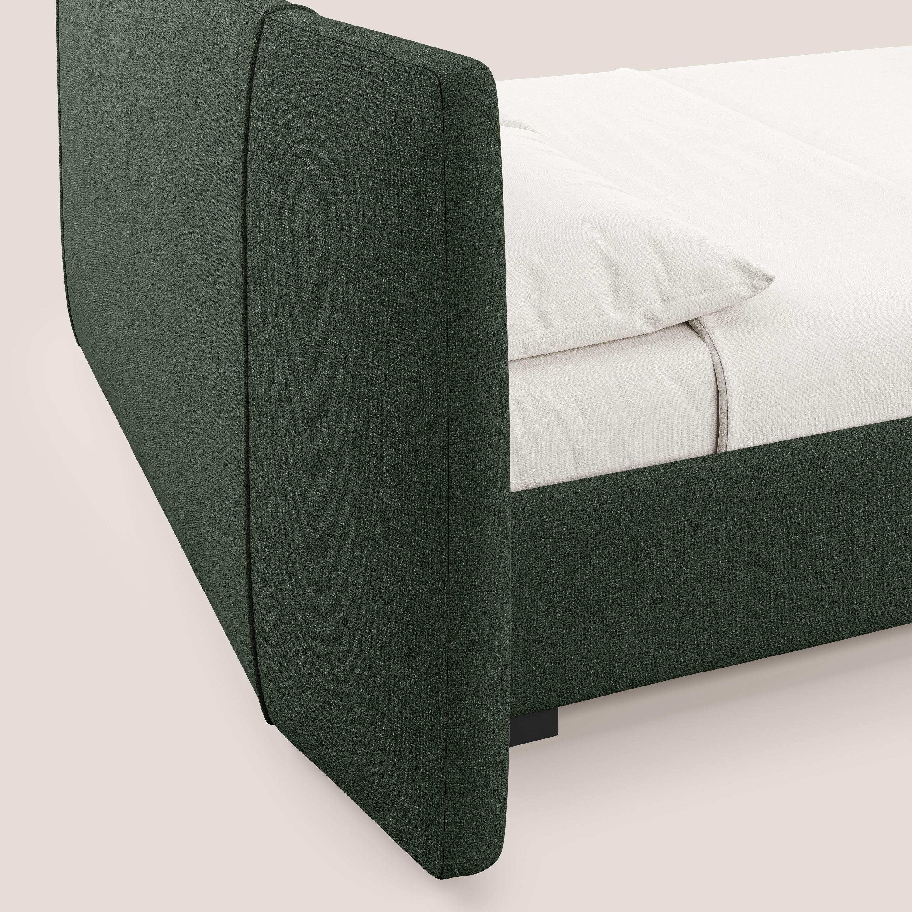 Omero lit avec coffre rembourré déhoussable en tissu flammé imperméable T14 vert - Image 4