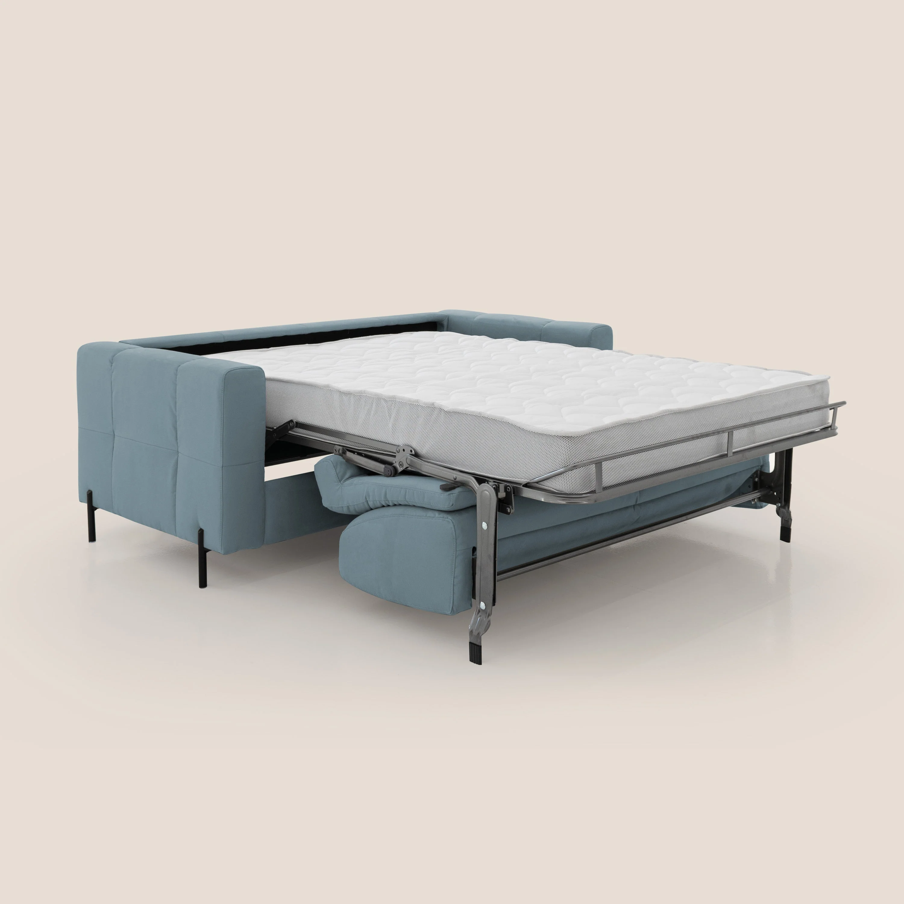 Ortensia canapé convertible matelas H 18cm et pieds hauts en élégante microfibre détachable T11 bleu pastel - Image 2