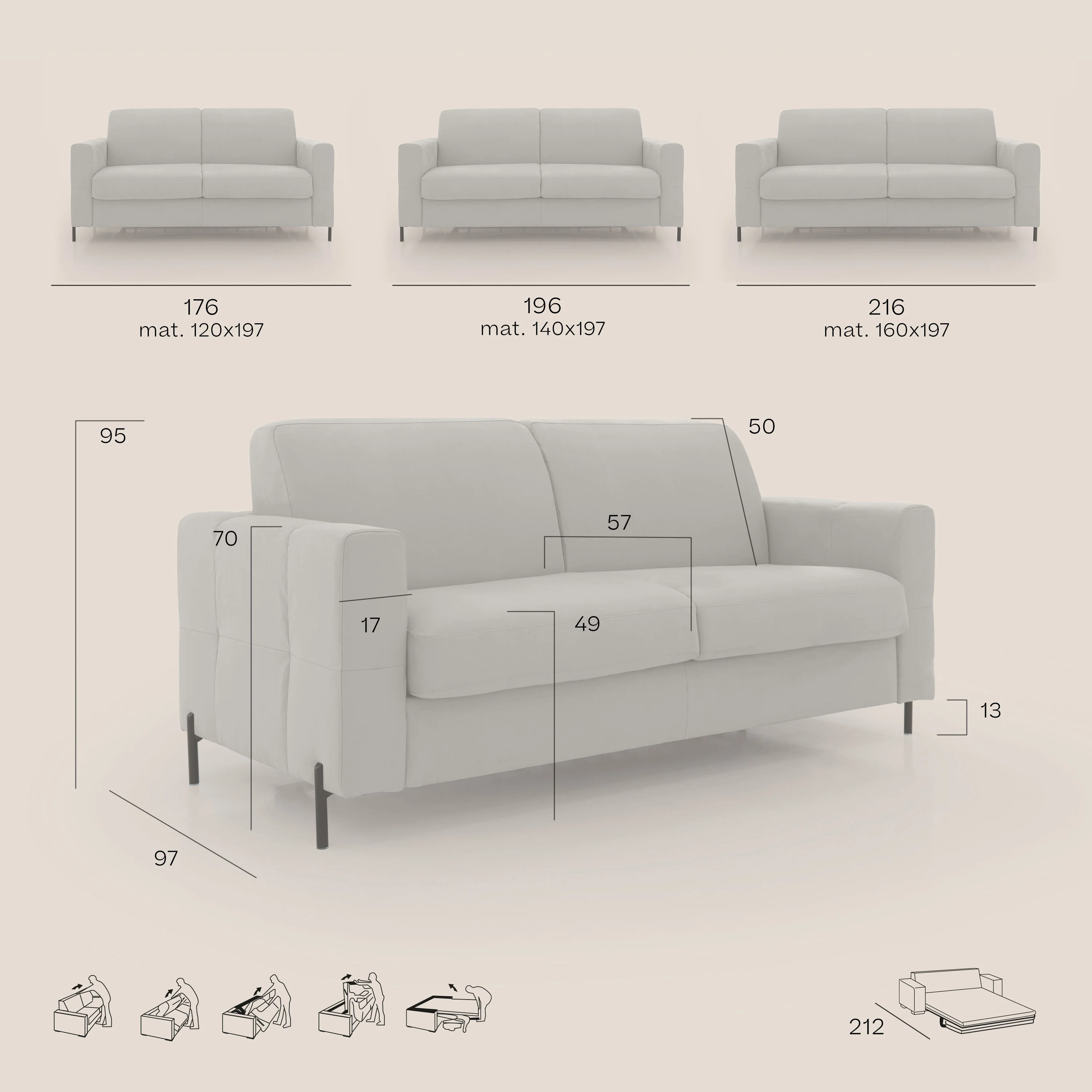 Ortensia canapé convertible matelas H 18cm et pieds hauts en élégante microfibre détachable T11 gris clair - Image 11
