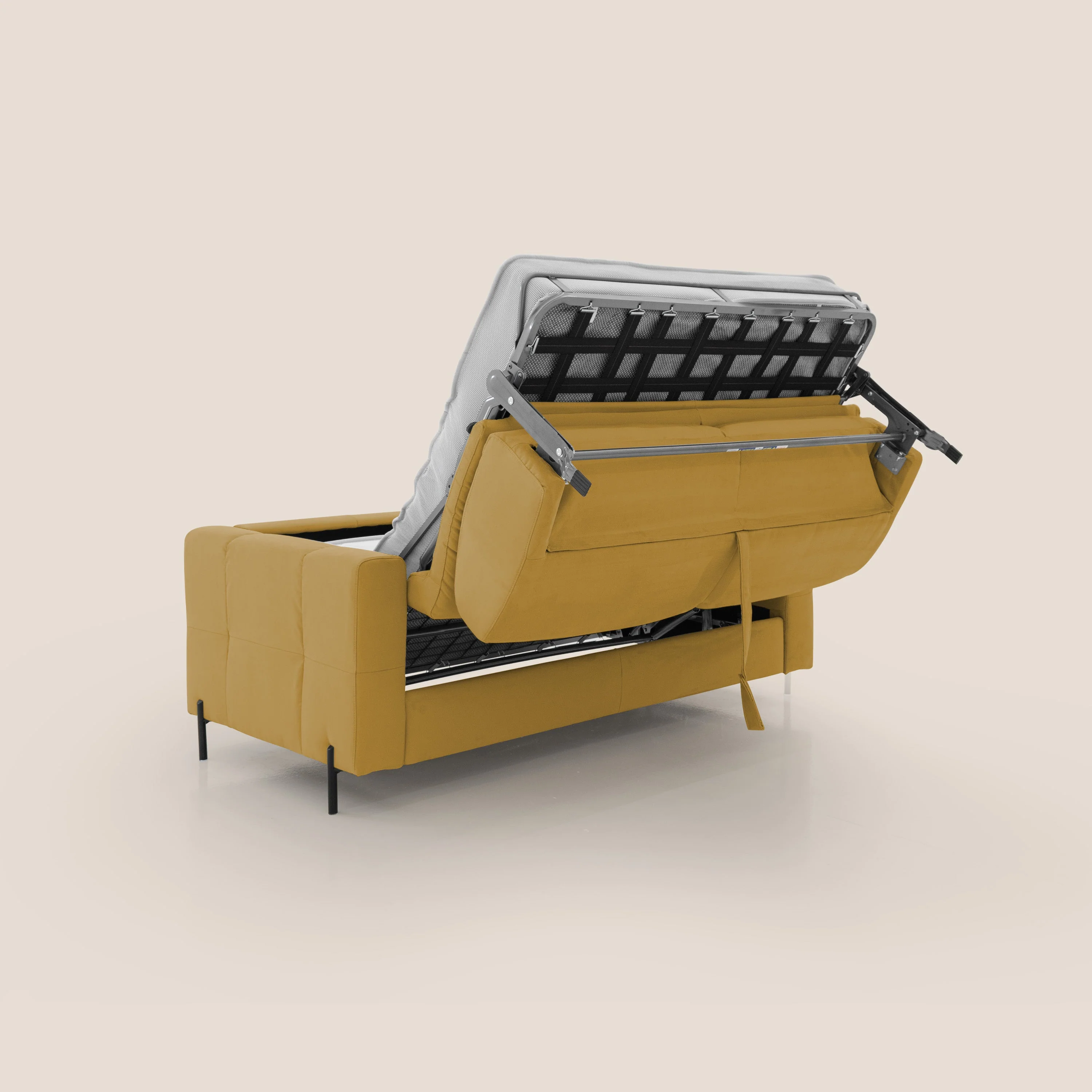 Ortensia canapé convertible matelas H 18cm et pieds hauts en élégante microfibre détachable T11 jaune - Image 4